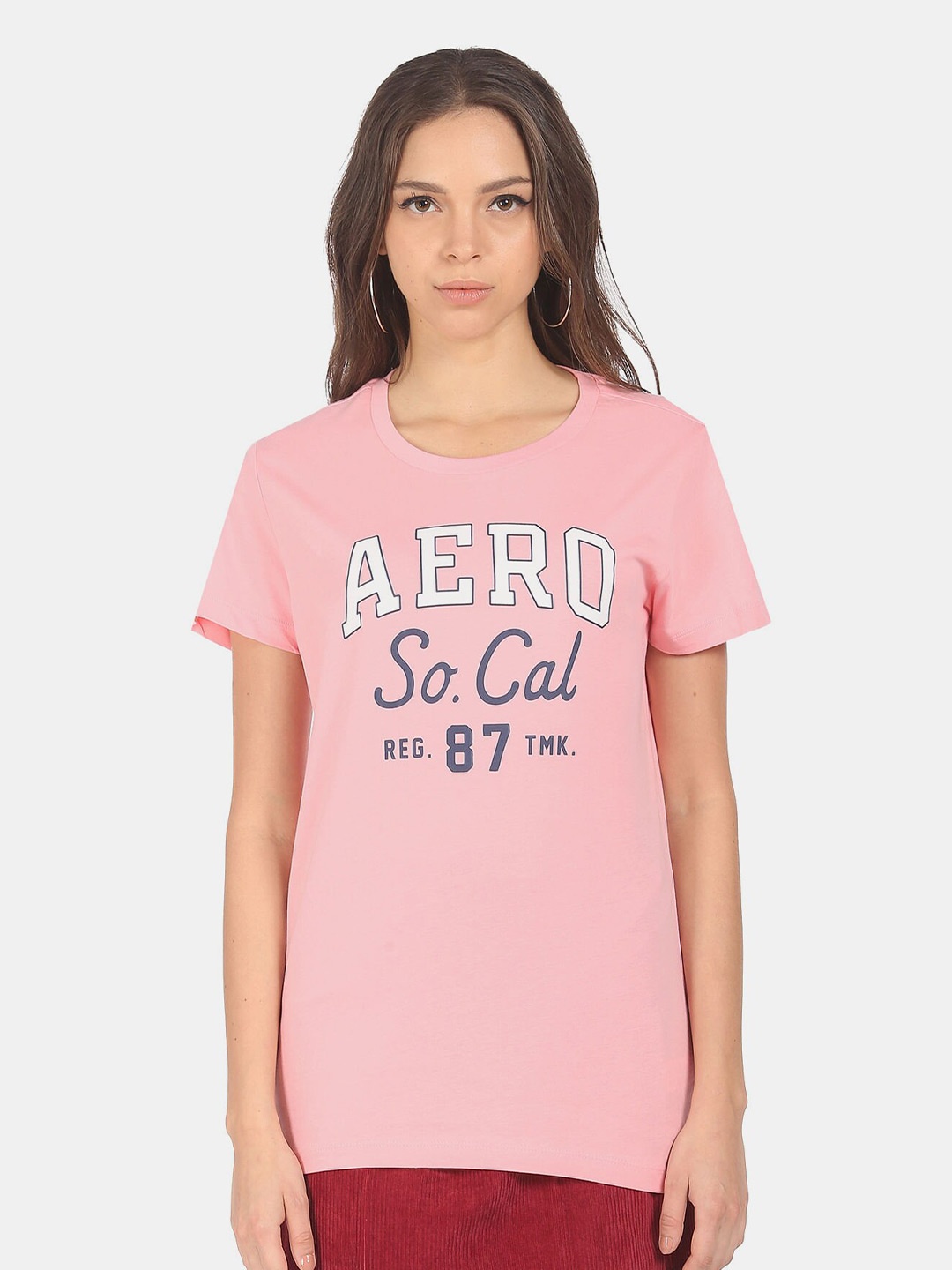 

Aeropostale Women Pink Typography Printed T-shirt