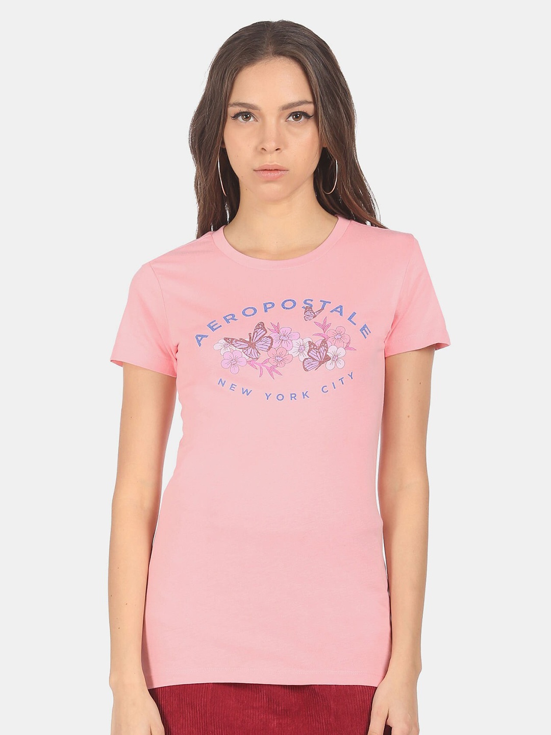 

Aeropostale Women Pink Typography Printed T-shirt