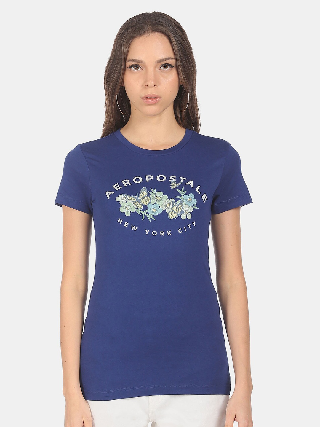 

Aeropostale Women Blue Typography Printed T-shirt