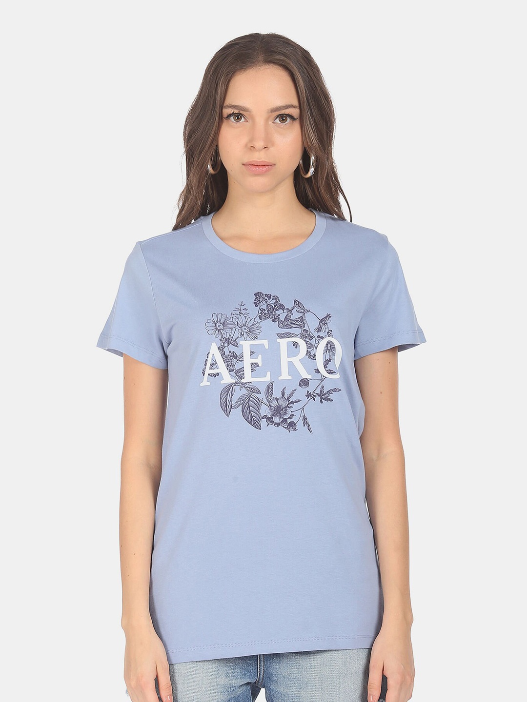 

Aeropostale Women Blue Logo Printed Round Neck T-shirt
