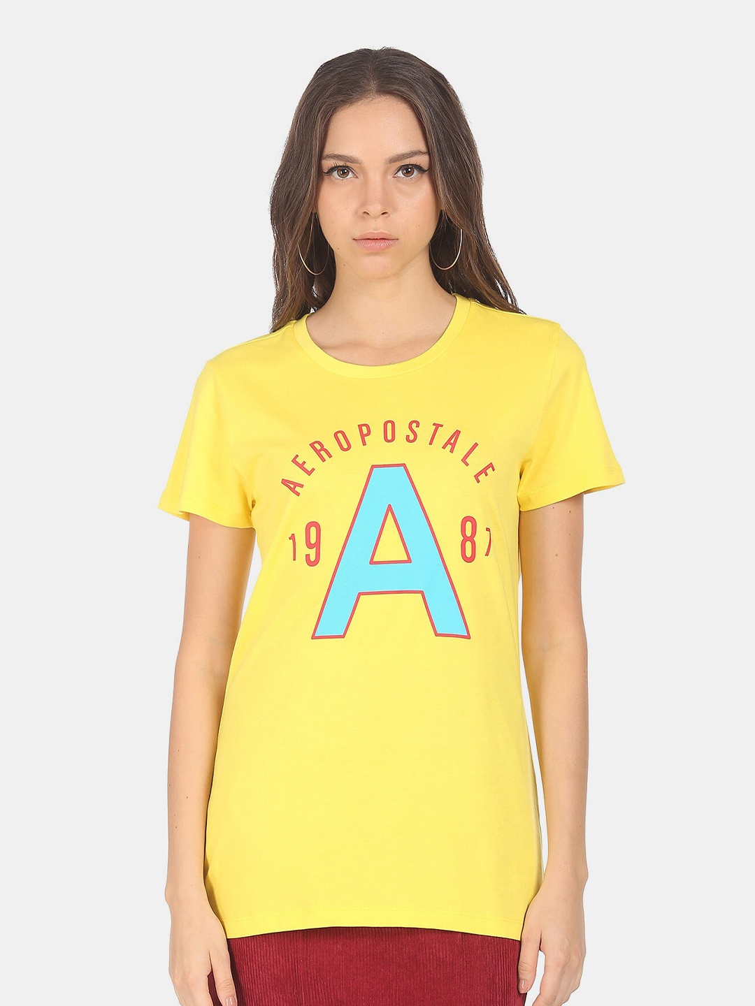 

Aeropostale Women Yellow Typography Printed T-shirt