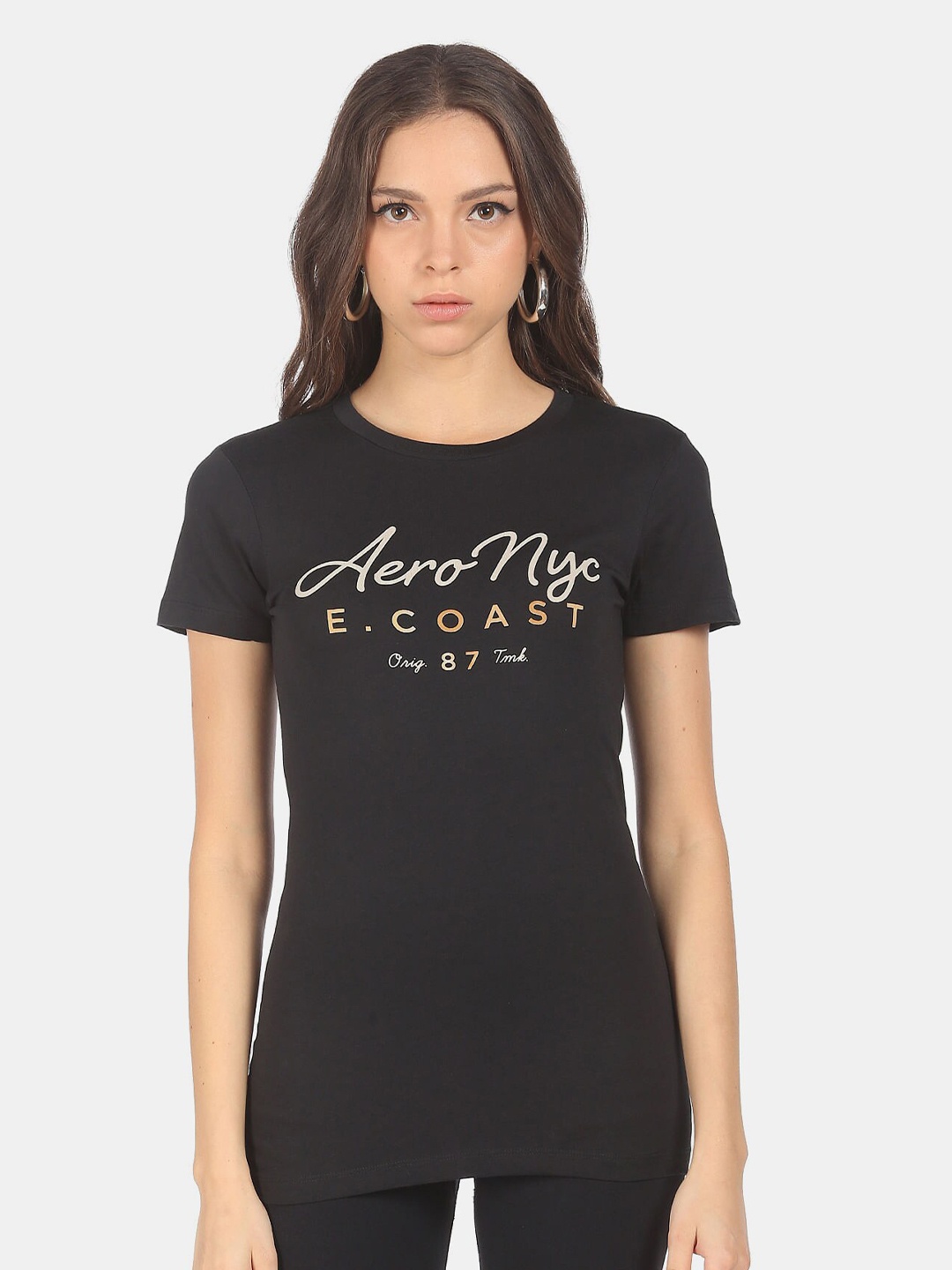 

Aeropostale Women Black Typography Printed T-shirt