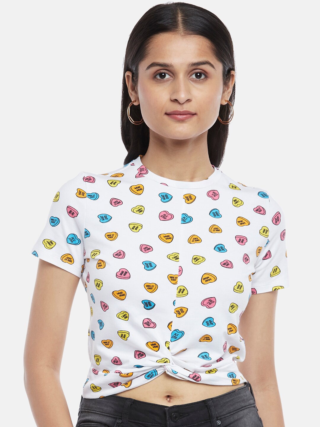 

People Off White Conversational Print Crop Top
