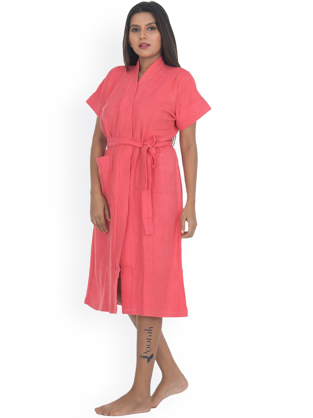 

POORAK Women Pink Solid Bath Robe