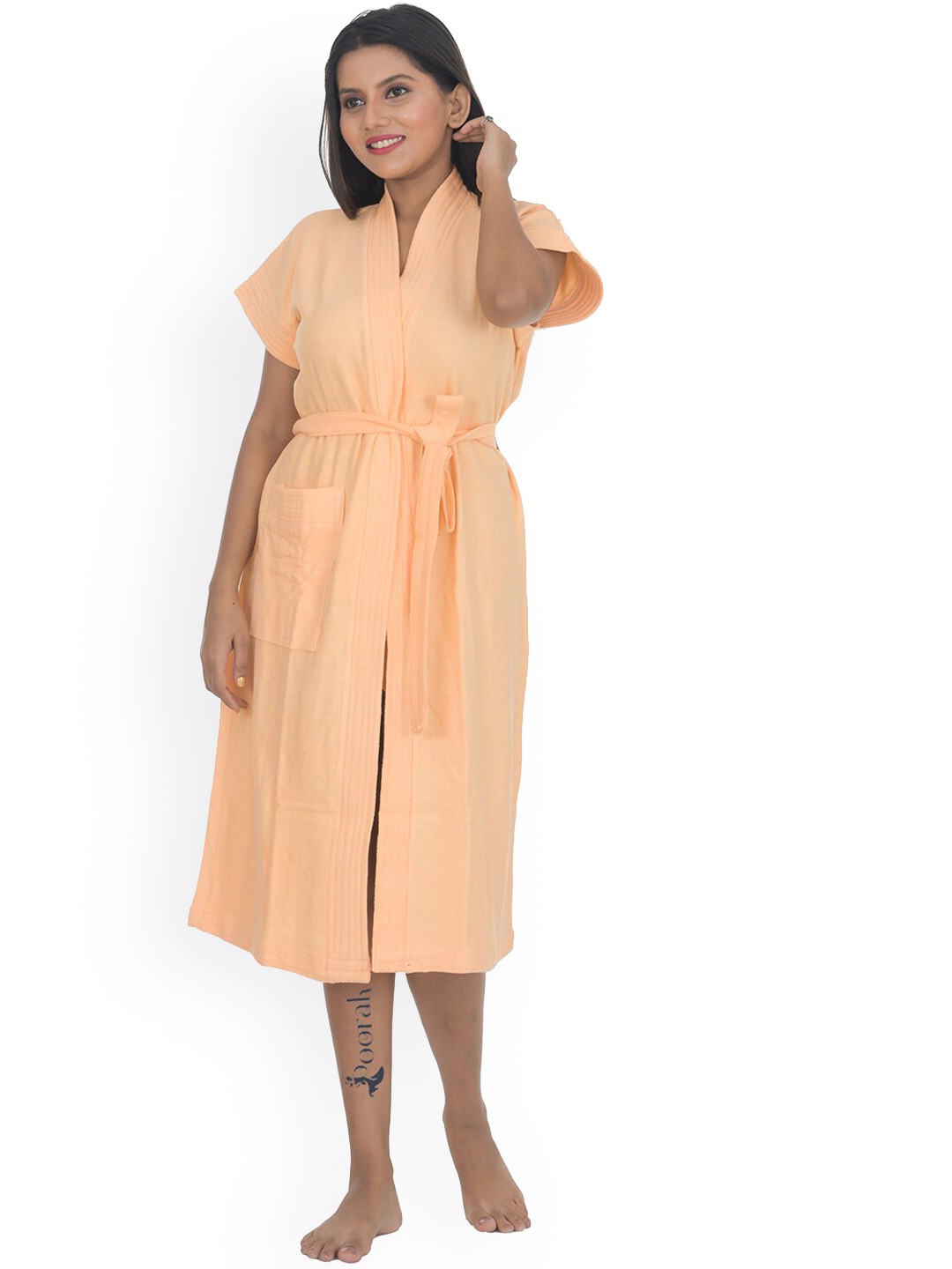 

POORAK Women Orange Solid Bath Robe