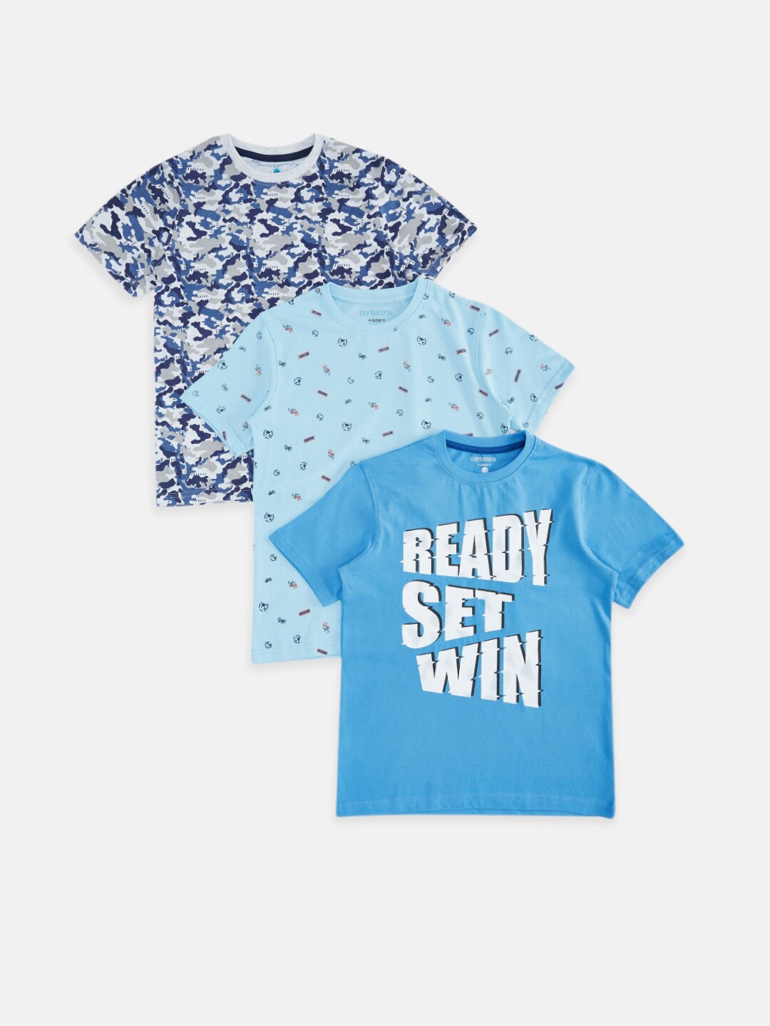 

Pantaloons Junior Boys Blue Typography 3 Printed T-shirt