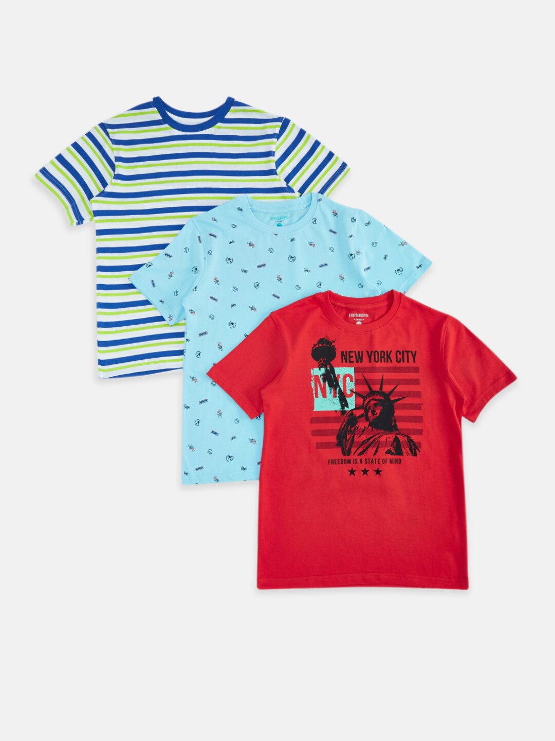 

Pantaloons Junior Boys Red & Blue 3 Printed T-shirt