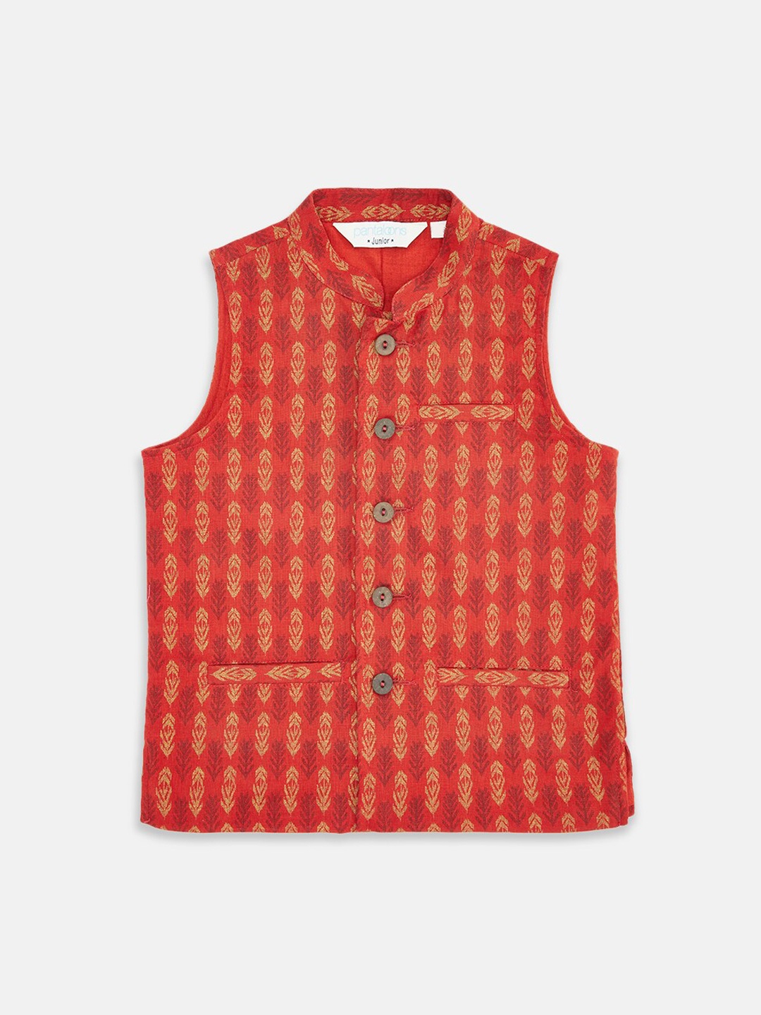 

indus route by Pantaloons Boys Rust Red Ethnic Motifs Printed Nehru Jacket