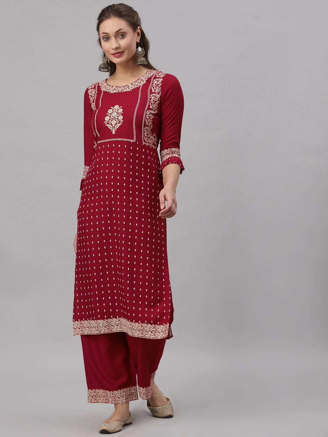 

SANISA Women Red Printed Kurta with Trousers