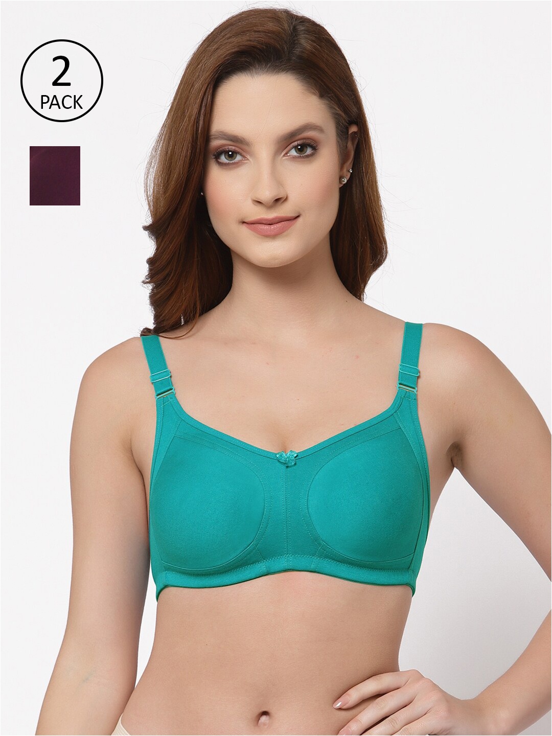 

Floret Pack of 2 Non Padded Non-Wired Cotton Full Coverage Everyday Bra With Moulded Cups, Sea green