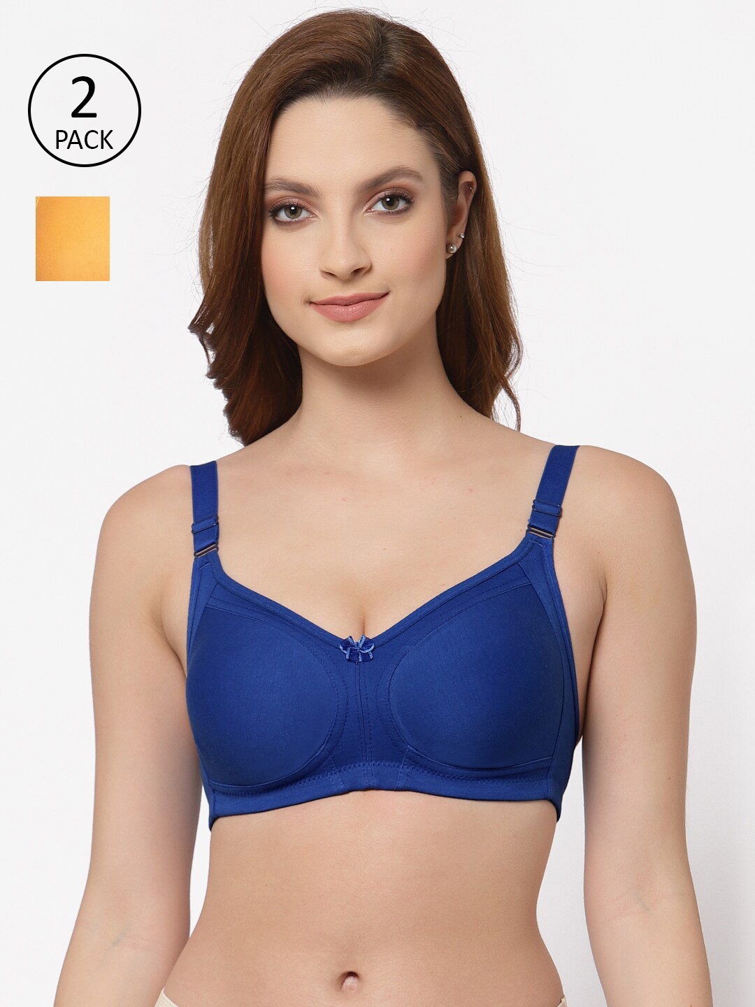 

Floret Pack of 2 Non Padded Non-Wired Cotton Full Coverage Everyday Bra With Moulded Cups, Blue