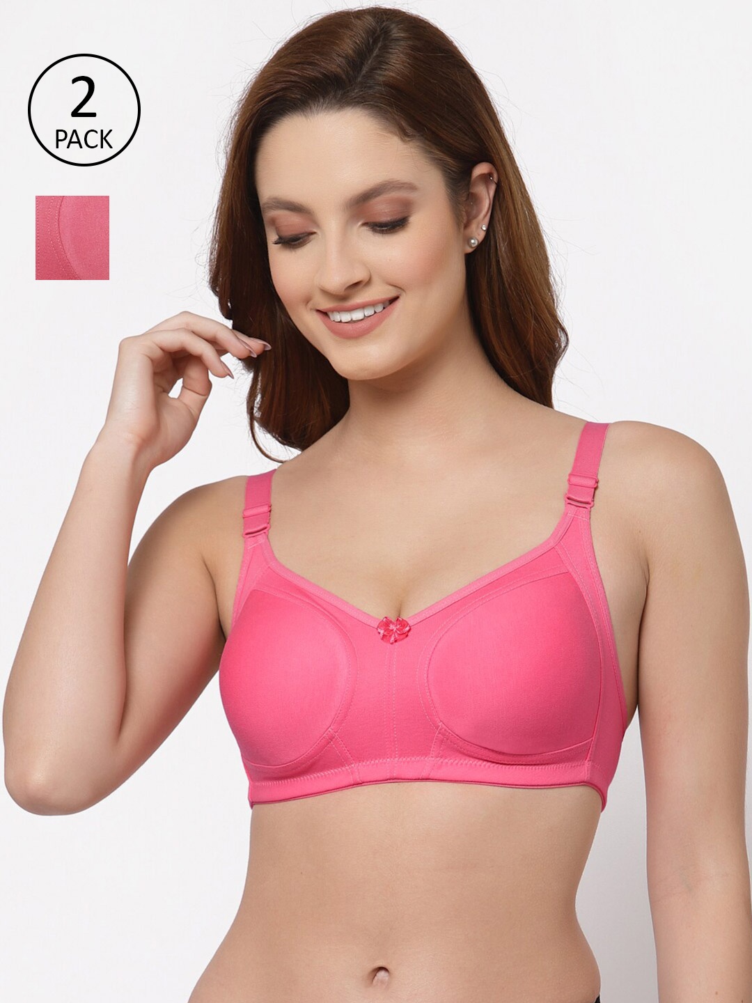 

Floret Pack of 2 Non Padded Non-Wired Cotton Full Coverage Everyday Bra With Moulded Cups, Pink