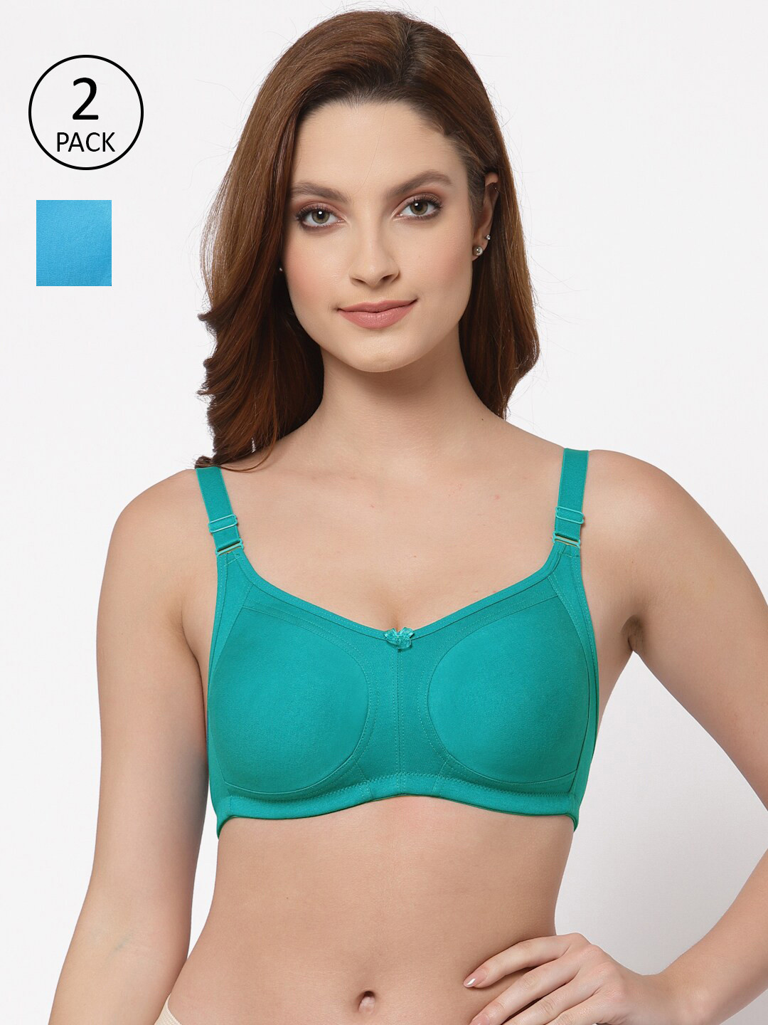 

Floret Pack of 2 Non Padded Non-Wired Cotton Full Coverage Everyday Bra With Moulded Cups, Sea green