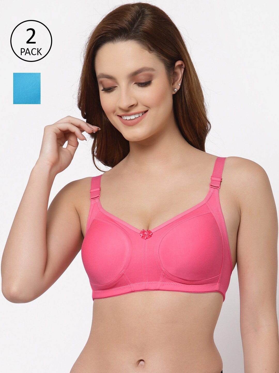 

Floret Pack of 2 Non Padded Non-Wired Cotton Full Coverage Everyday Bra With Moulded Cups, Peach