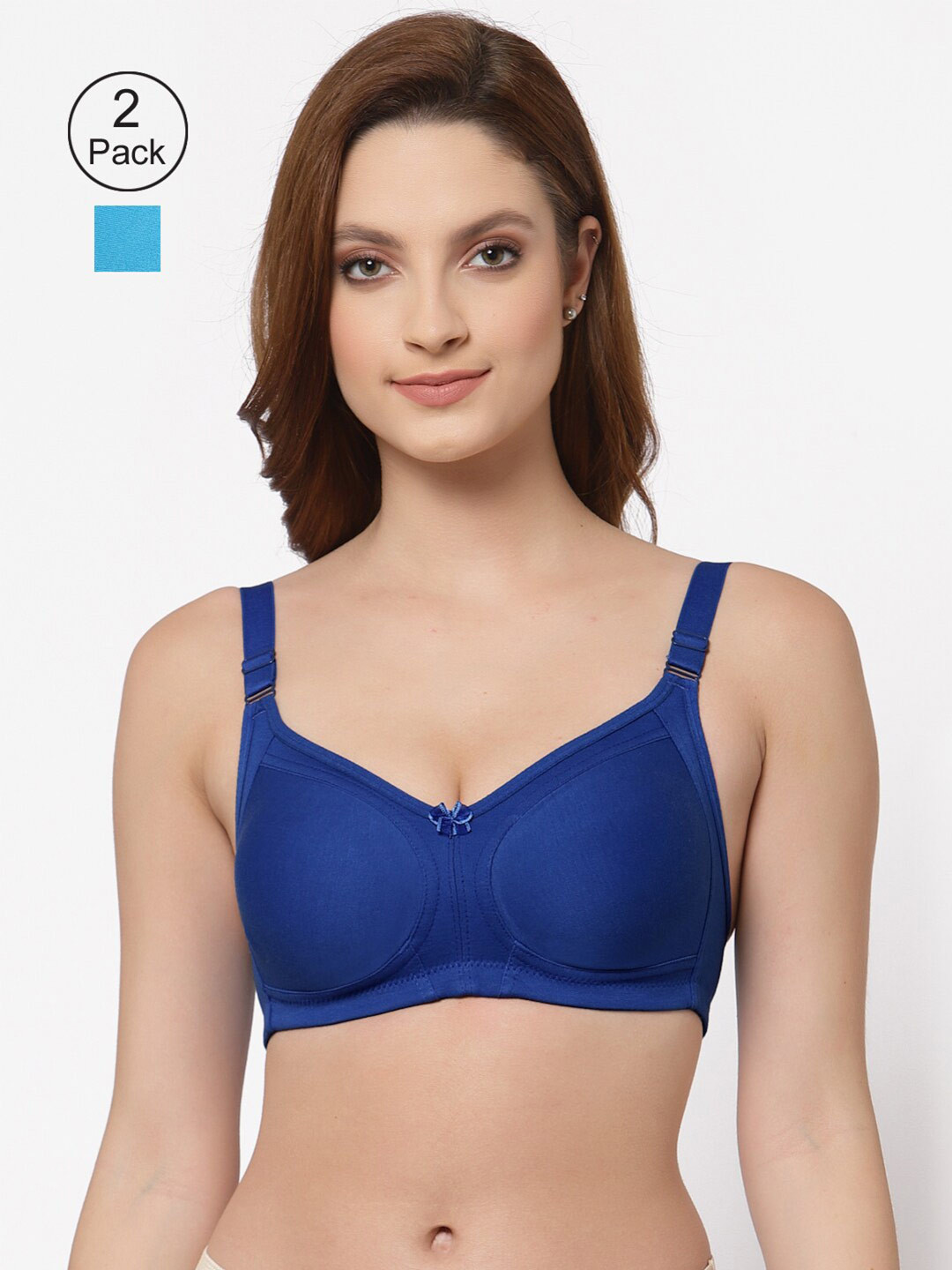 

Floret Pack of 2 Non Padded Non-Wired Cotton Full Coverage Everyday Bra With Moulded Cups, Blue