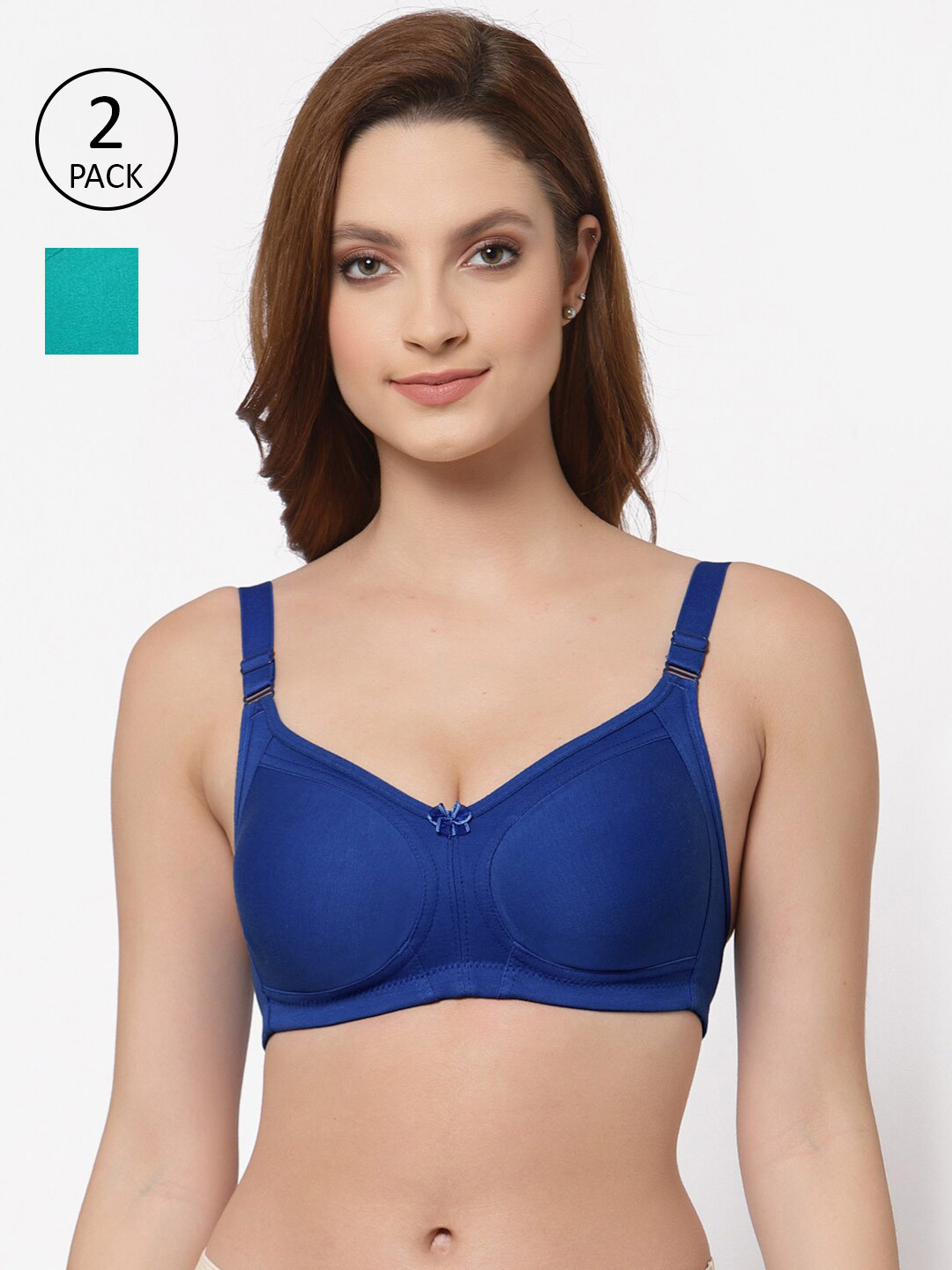 

Floret Pack of 2 Non Padded Non-Wired Cotton Full Coverage Everyday Bra With Moulded Cups, Blue