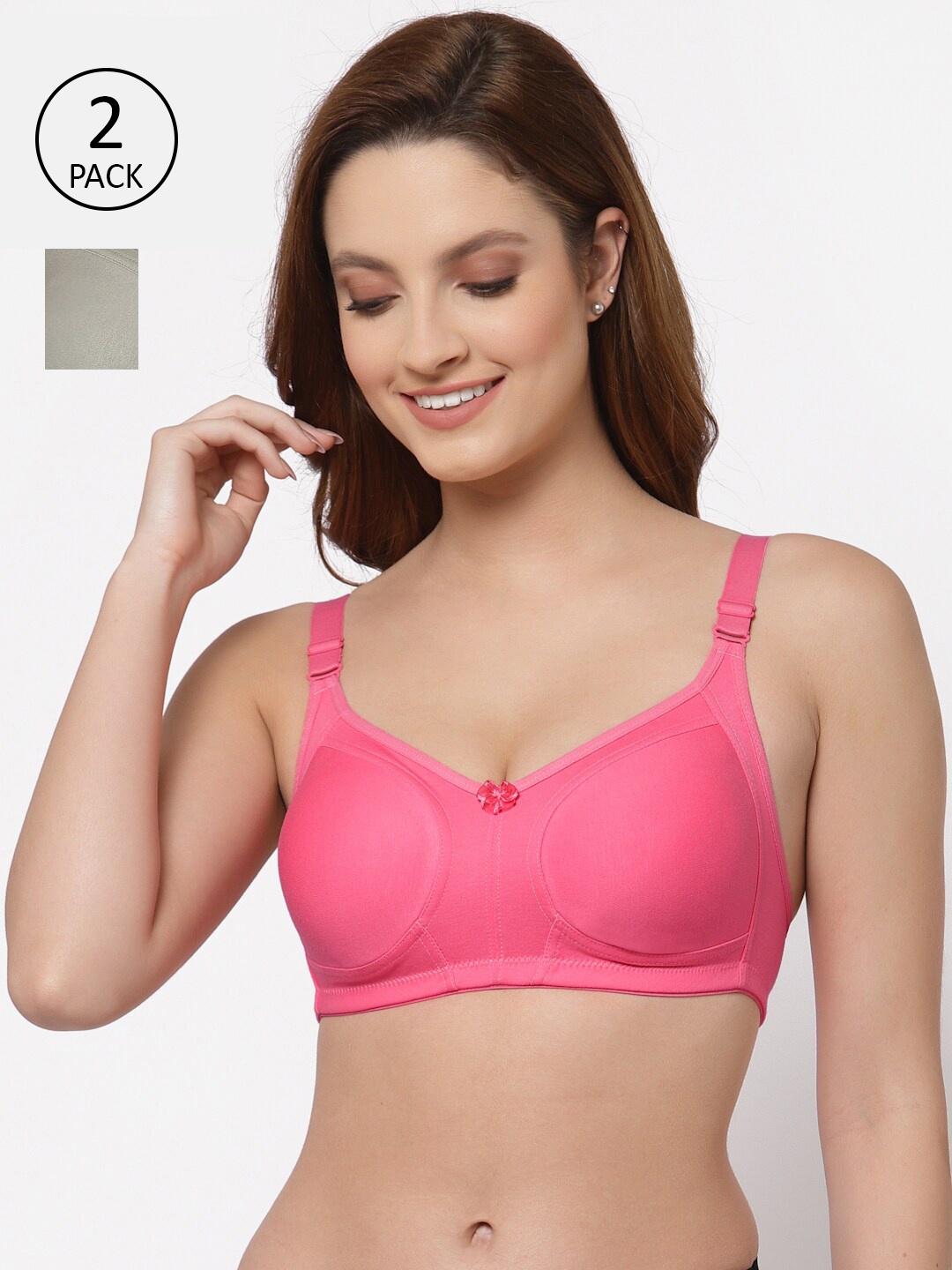 

Floret Pack of 2 Non Padded Non-Wired Cotton Full Coverage Everyday Bra With Moulded Cups, Peach