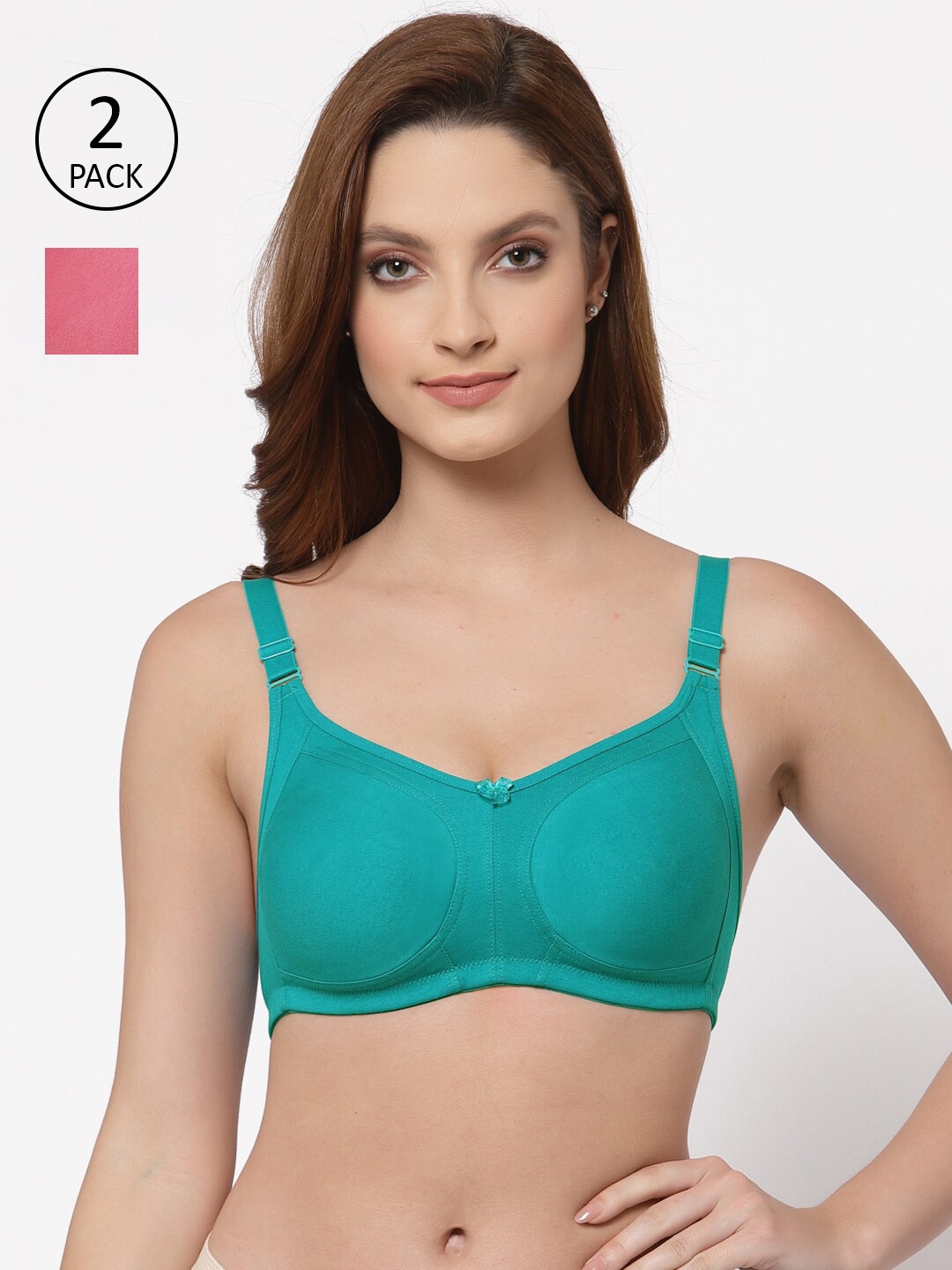 

Floret Pack of 2 Non Padded Non-Wired Cotton Full Coverage Everyday Bra With Moulded Cups, Blue