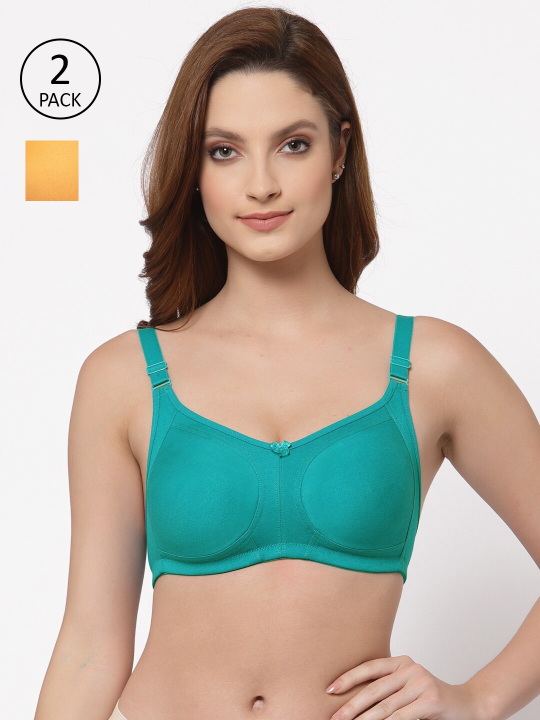 

Floret Pack of 2 Non Padded Non-Wired Cotton Full Coverage Everyday Bra With Moulded Cups, Sea green