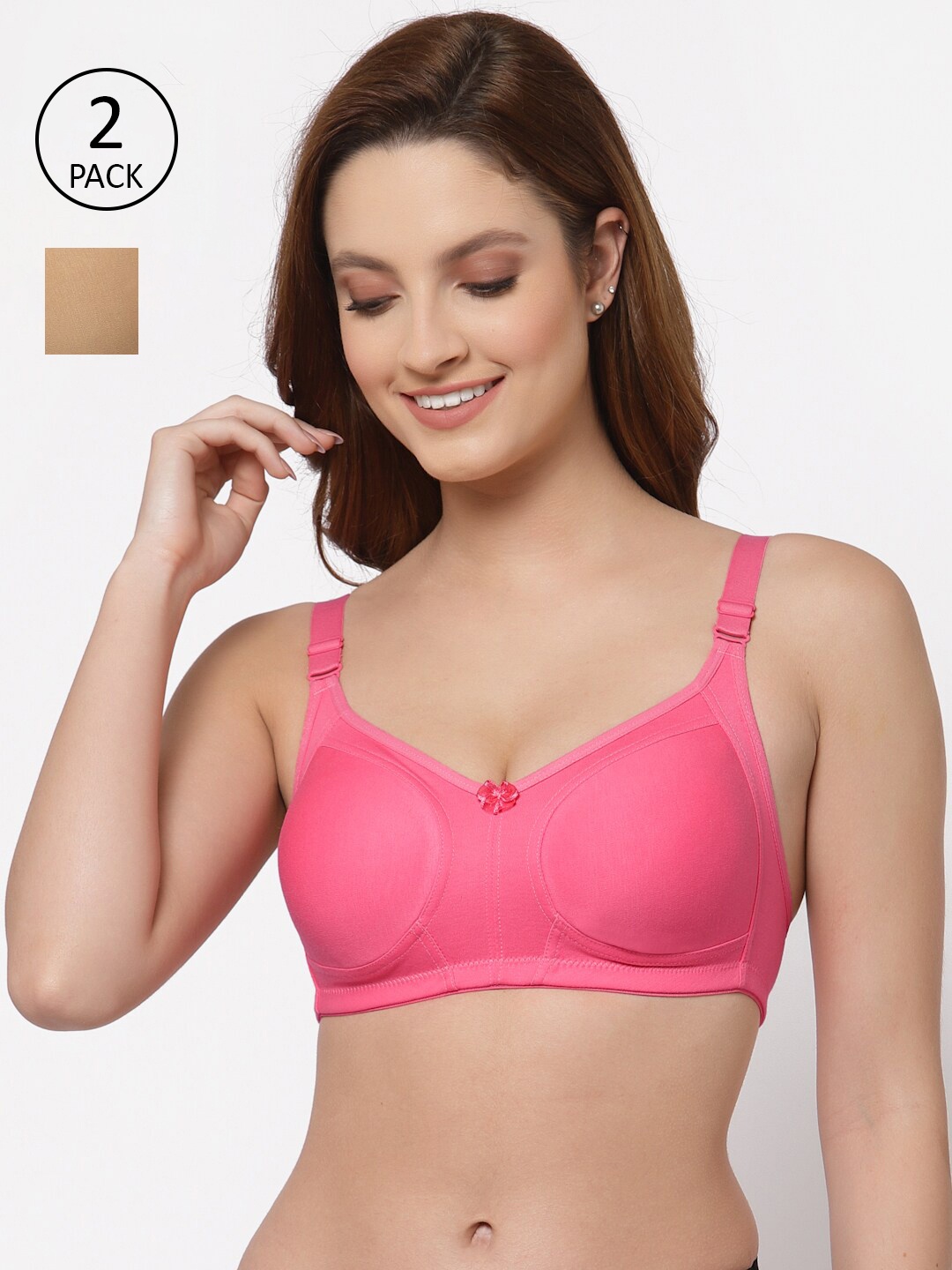 

Floret Pack of 2 Non Padded Non-Wired Cotton Full Coverage Everyday Bra With Moulded Cups, Peach