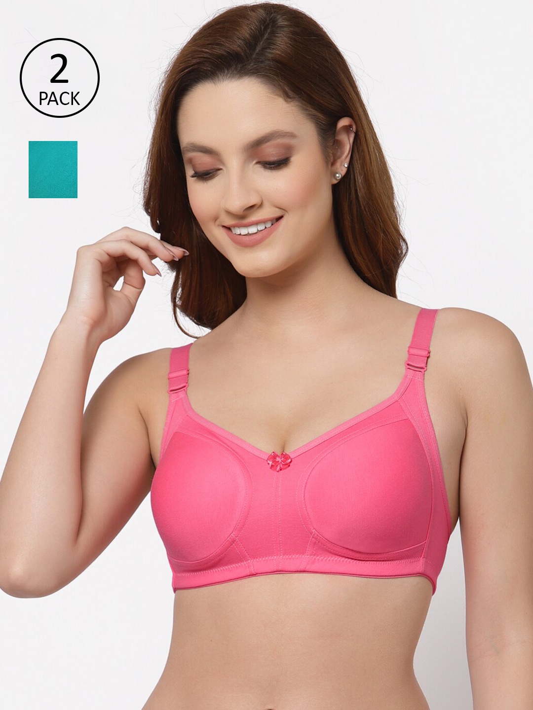 

Floret Pack of 2 Non Padded Non-Wired Cotton Full Coverage Everyday Bra With Moulded Cups, Pink