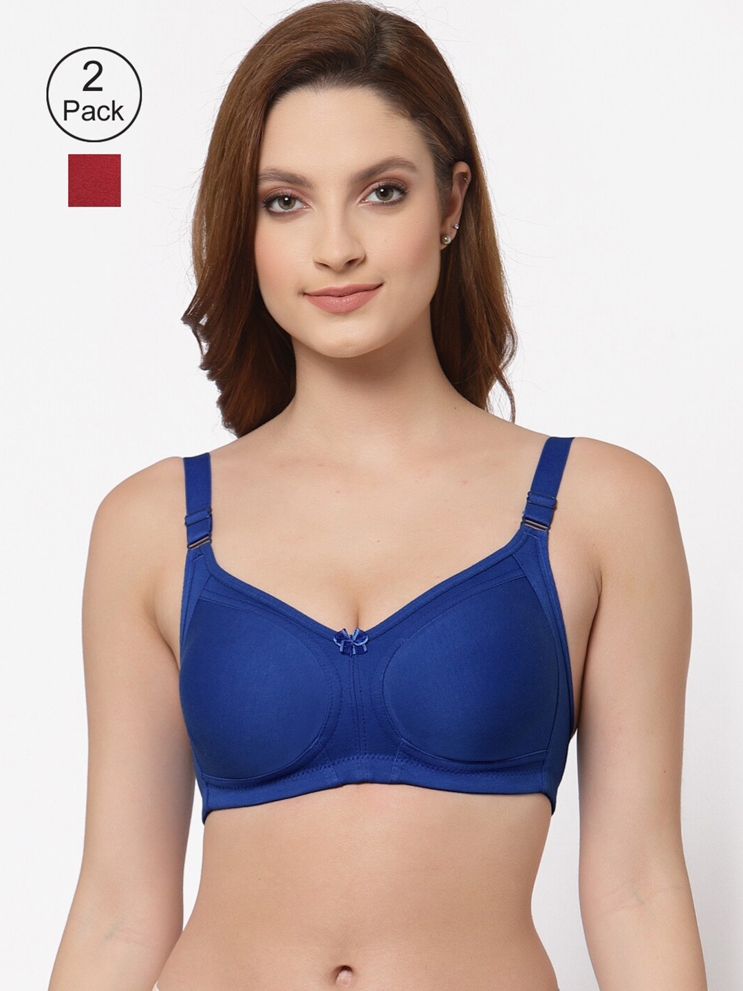 

Floret Pack of 2 Non Padded Non-Wired Cotton Full Coverage Everyday Bra With Moulded Cups, Blue