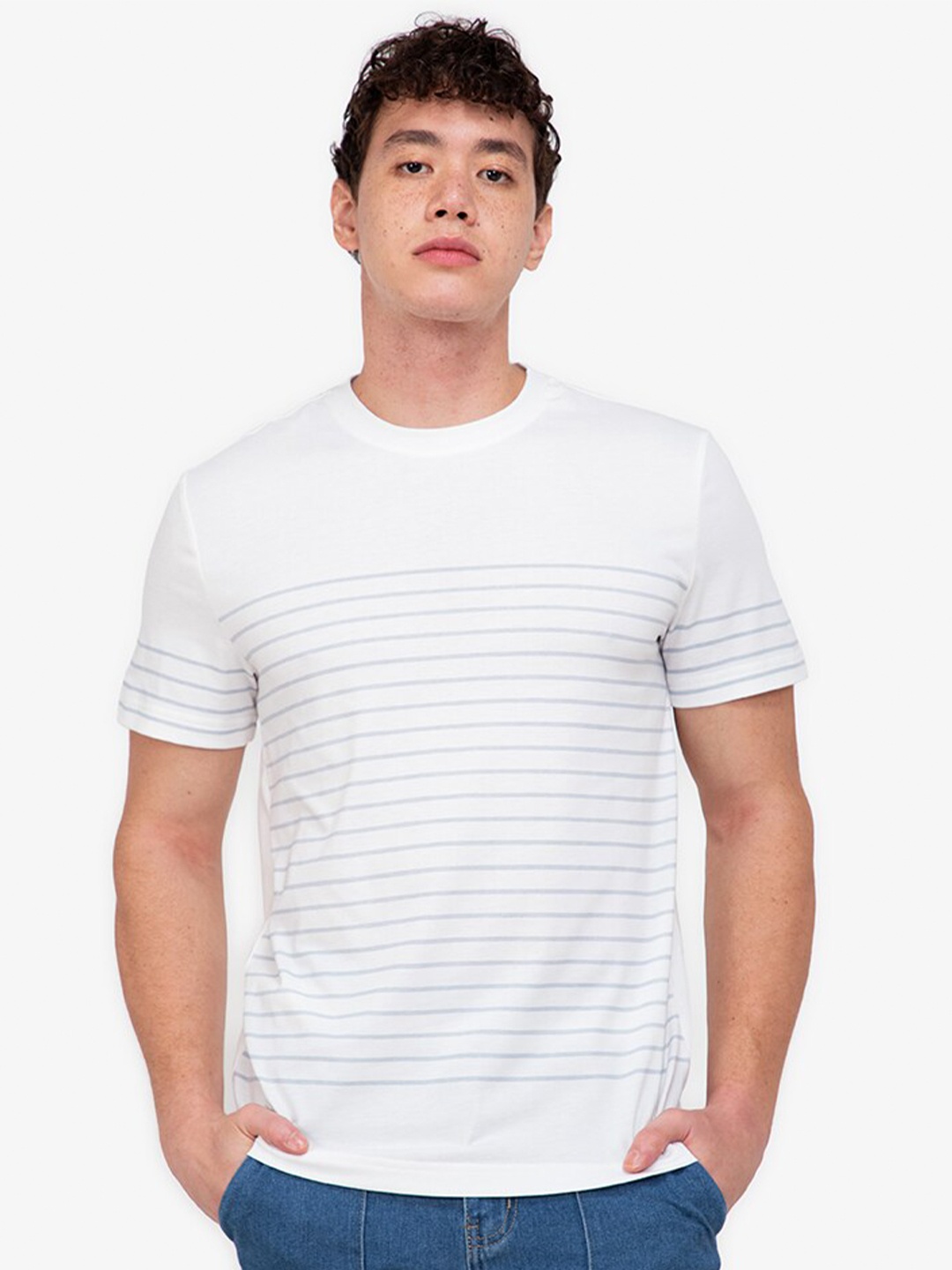 

ZALORA BASICS Men White & Grey Striped T-shirt