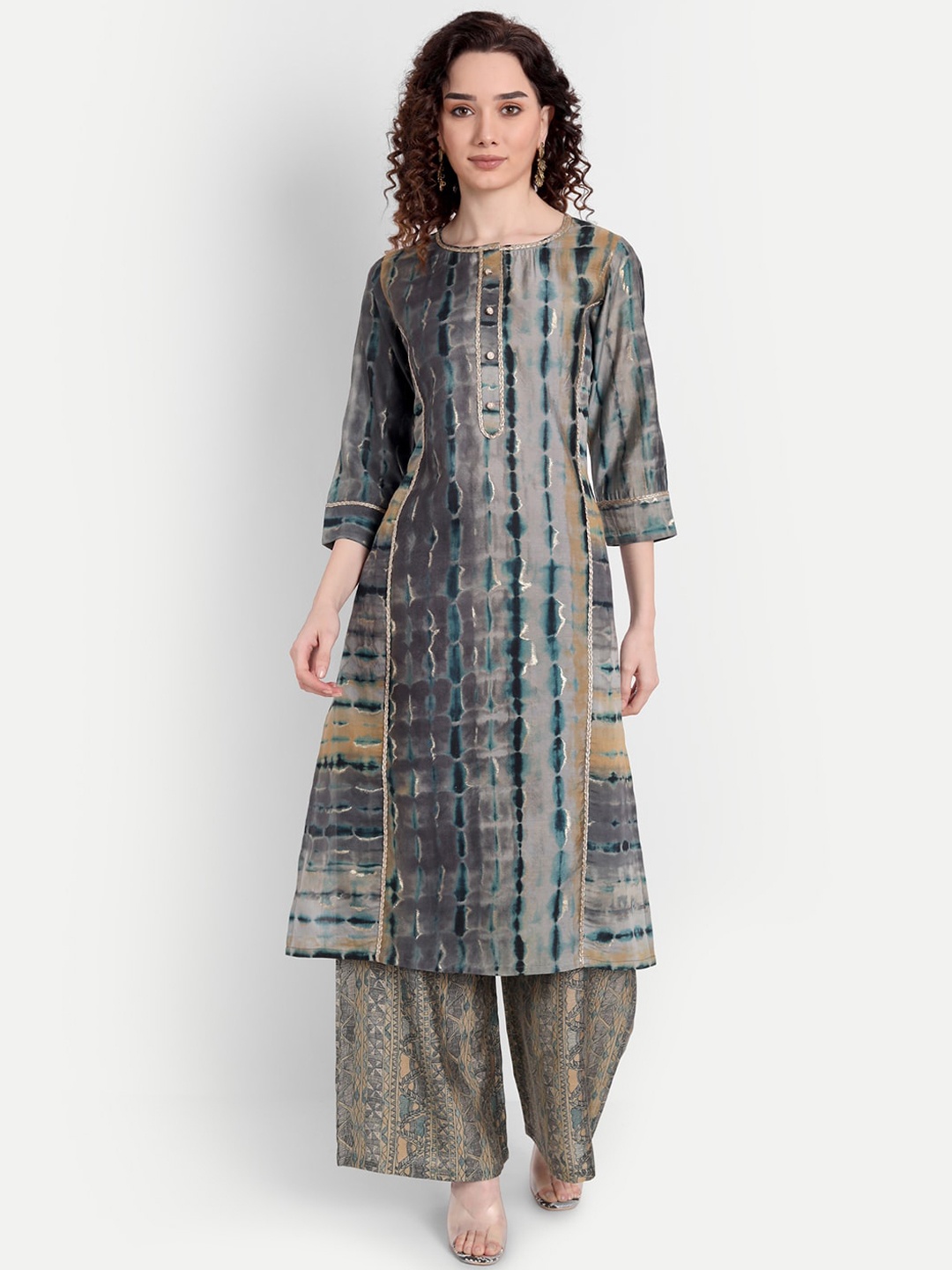 

HK colours of fashion Women Grey Printed Kurta with Palazzos