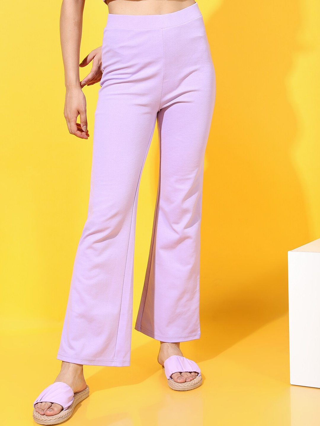 

Tokyo Talkies Women Lavender Solid Flared Culottes Slip-on Cropped Trousers