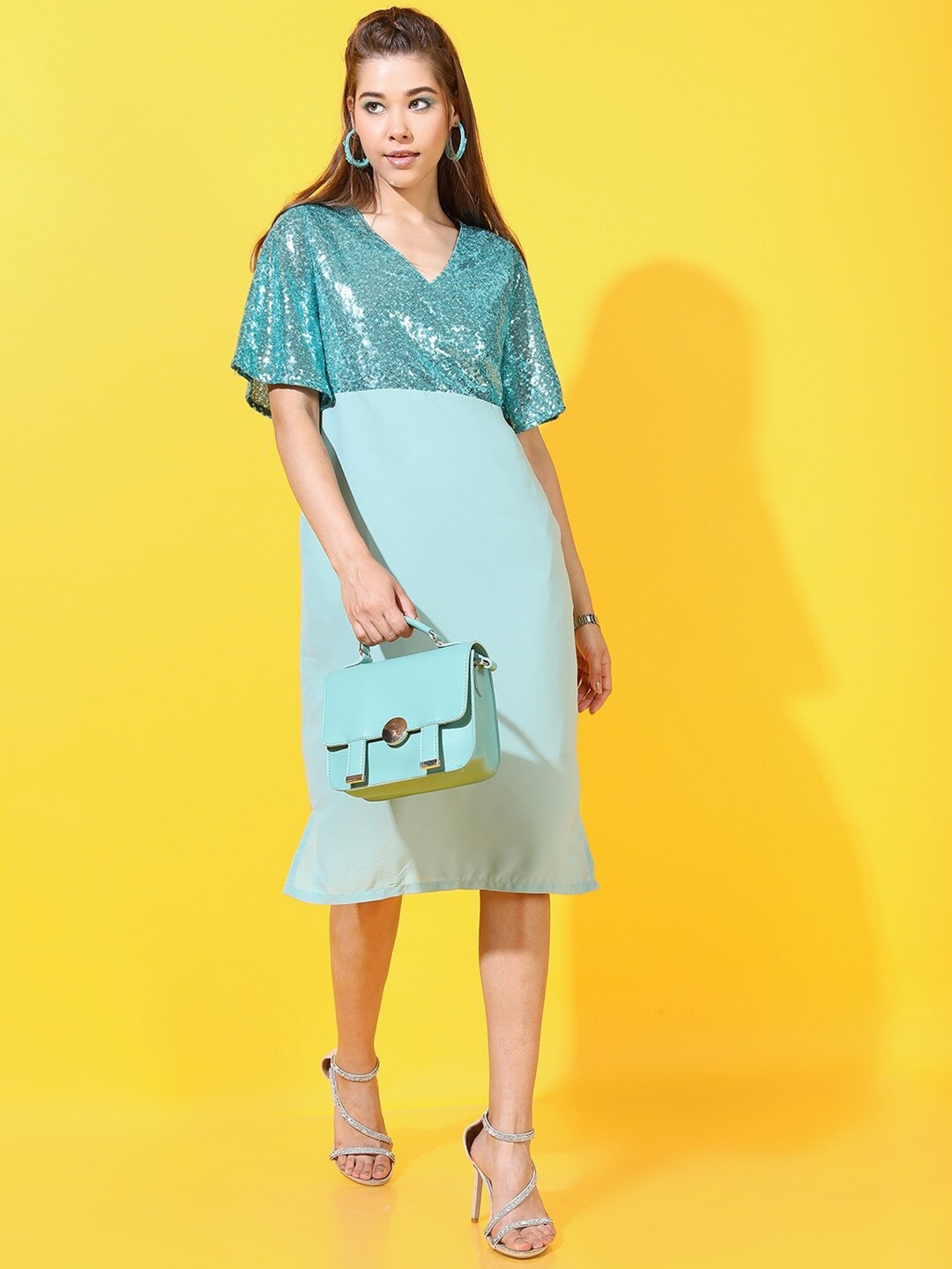 

Tokyo Talkies Green Sequin Sheath Dress