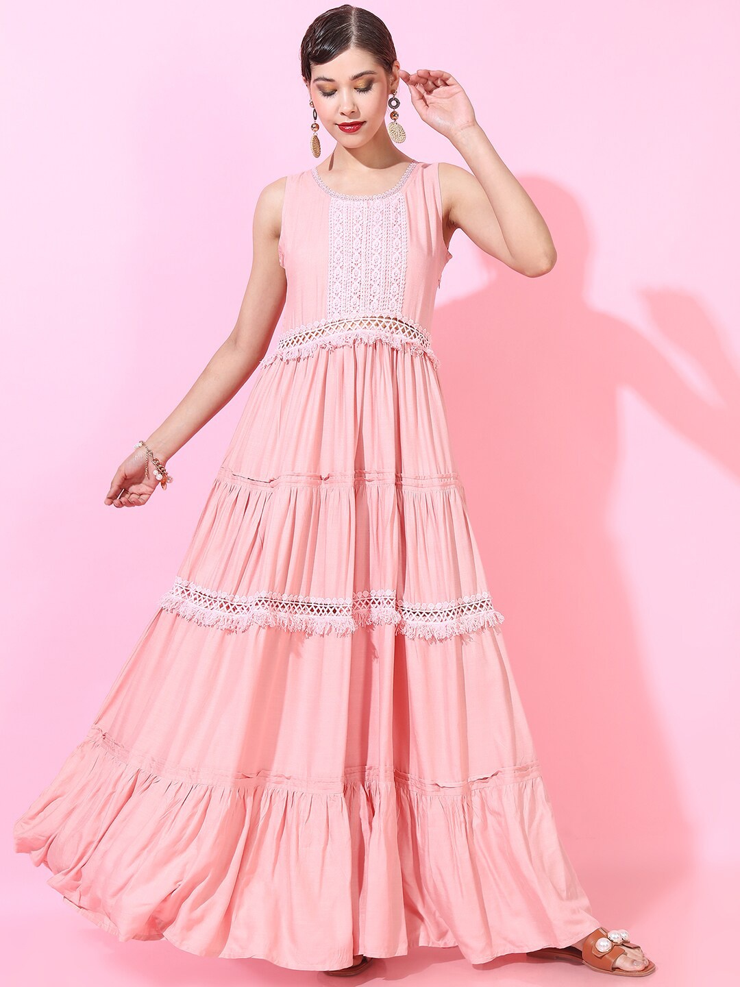 

Tokyo Talkies Pink Embroidered Maxi Dress