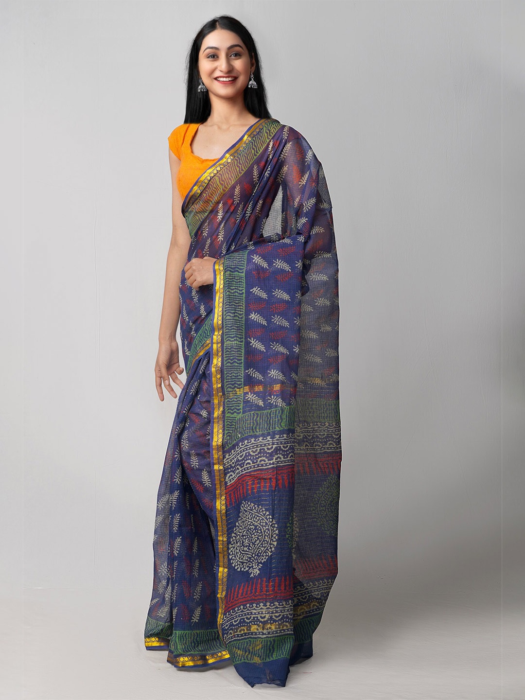 

Unnati Silks Blue & Gold-Toned Ethnic Motifs Zari Pure Cotton Kota Saree