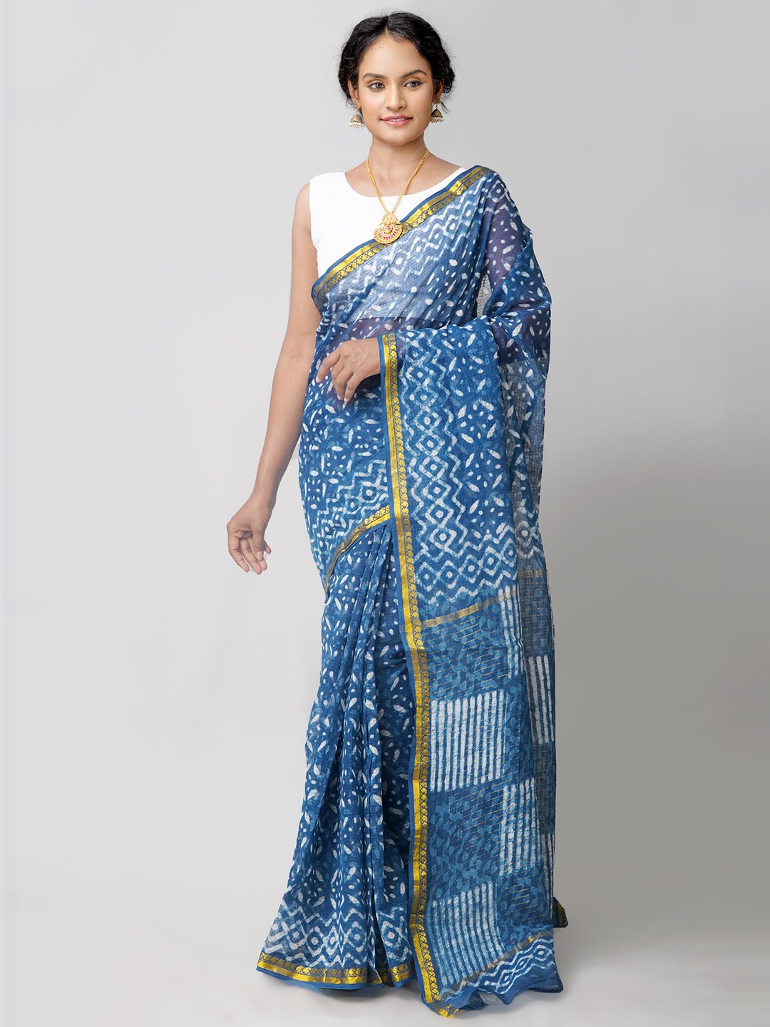 

Unnati Silks Blue & White Pure Cotton Kota Saree
