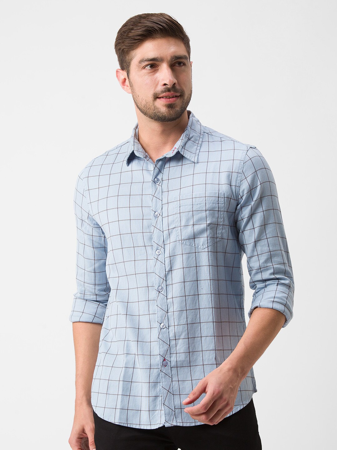 

Globus Men Blue Standard Windowpane Checks Checked Casual Shirt