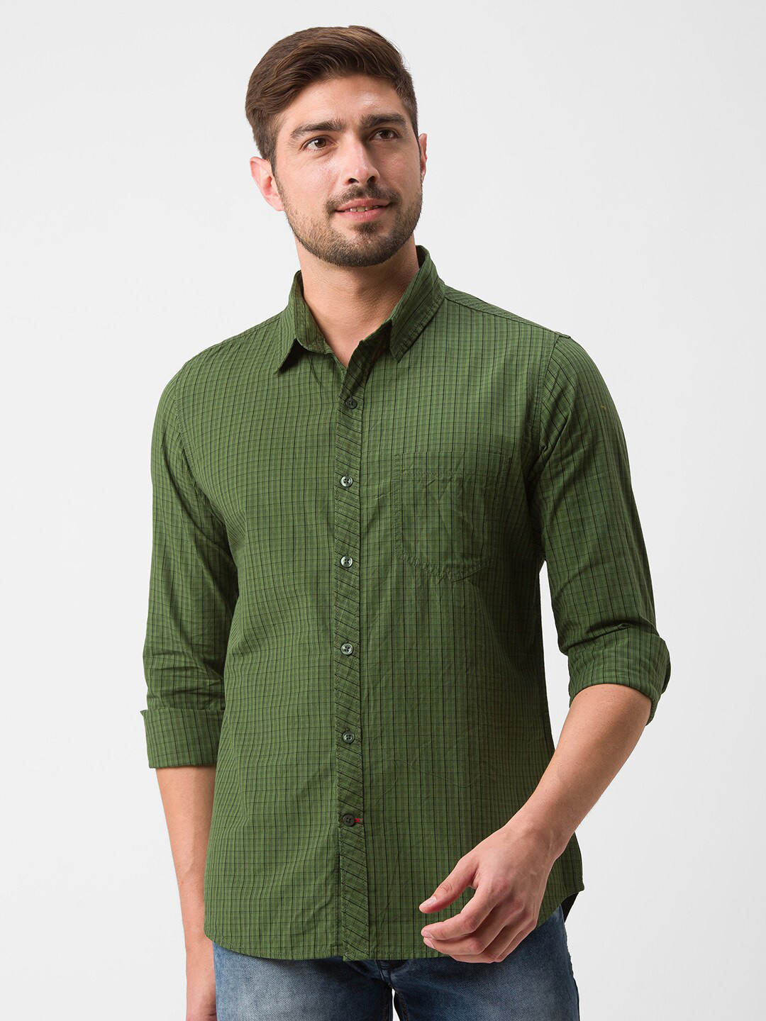 

Globus Men Green Standard Grid Tattersall Checked Casual Shirt