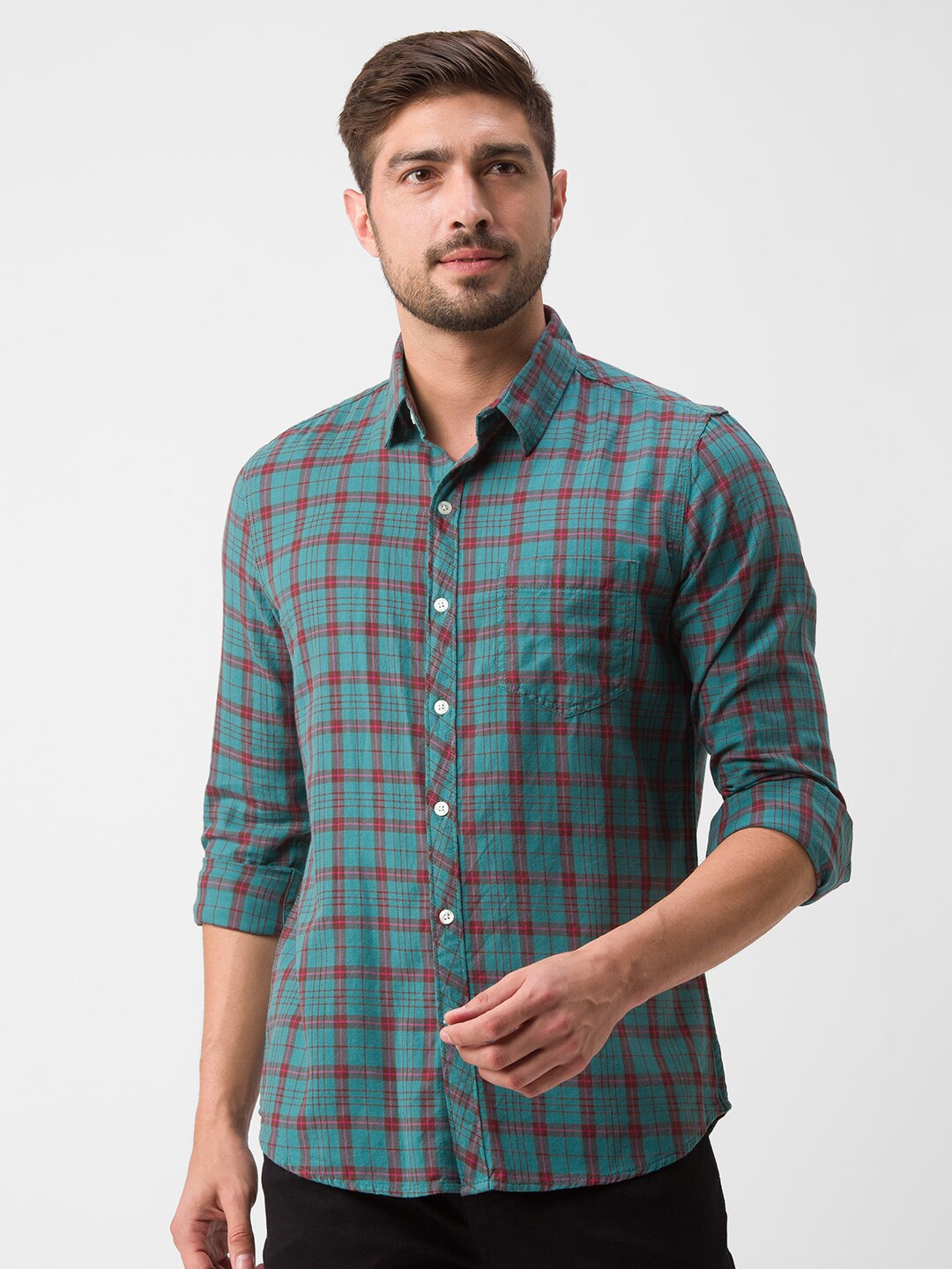 

Globus Men Green Standard Tartan Checks Checked Casual Shirt