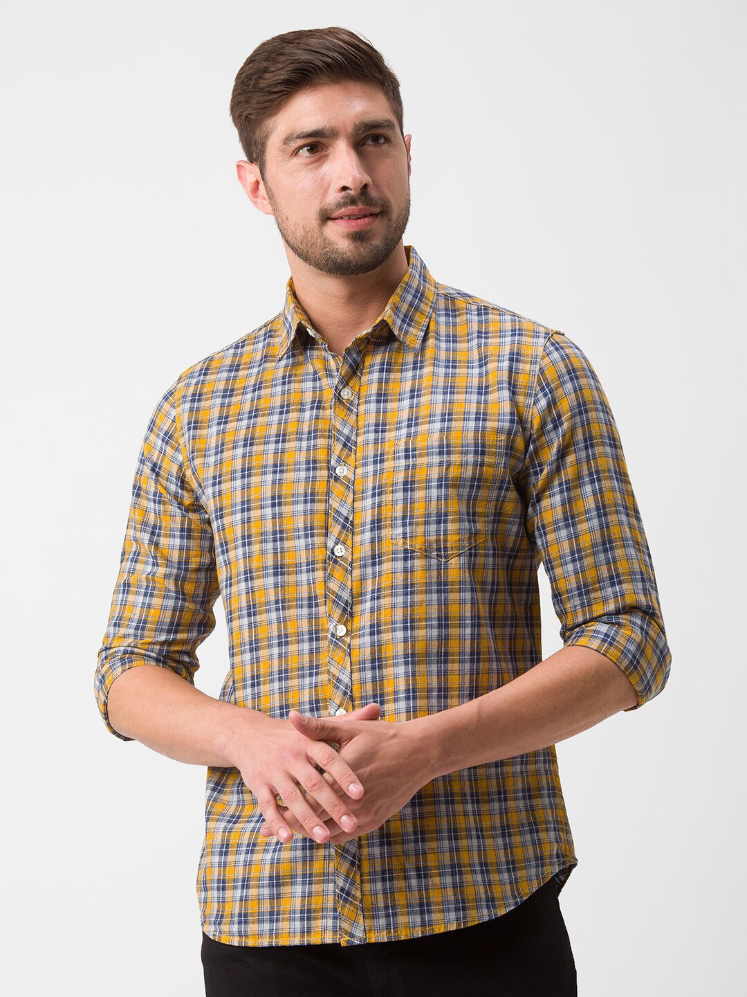 

Globus Men Mustard Standard Tartan Checks Casual Shirt