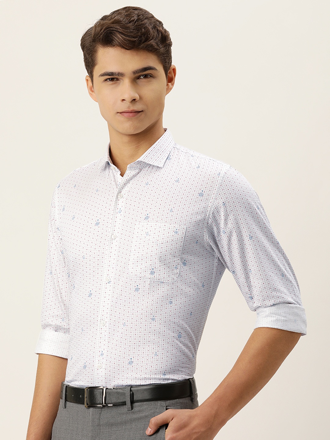 

Peter England Men Light Blue And Maroon Slim Fit Printed Pure Cotton Formal Shirt