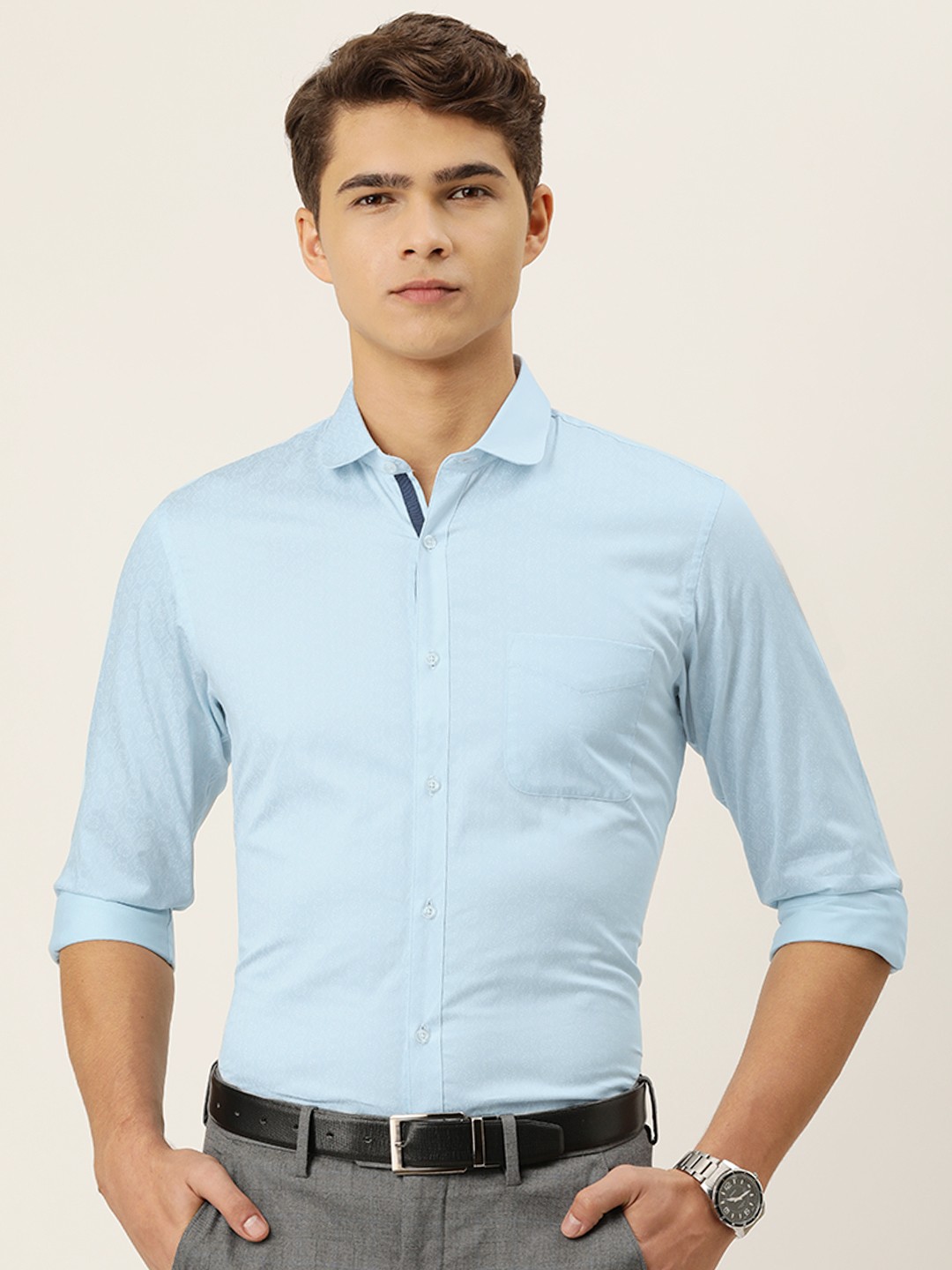 

Peter England Men Blue Slim Fit Printed Formal Shirt