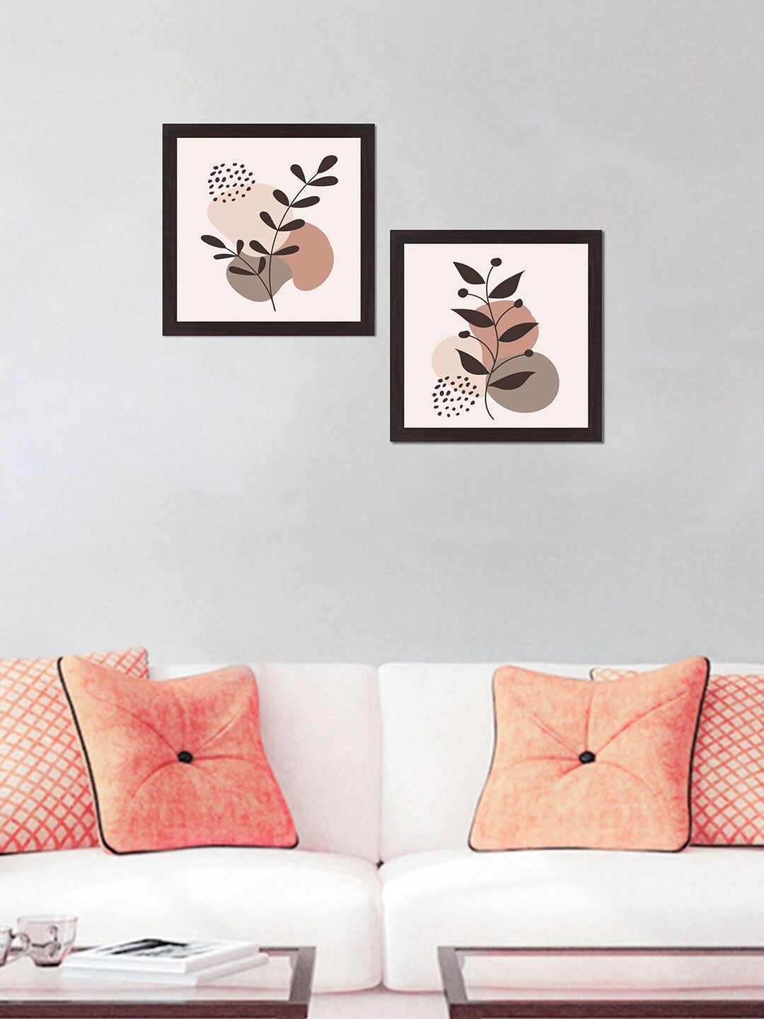 

WENS Set of 2 Cream & Black Minimal Botanical Art Wall Art