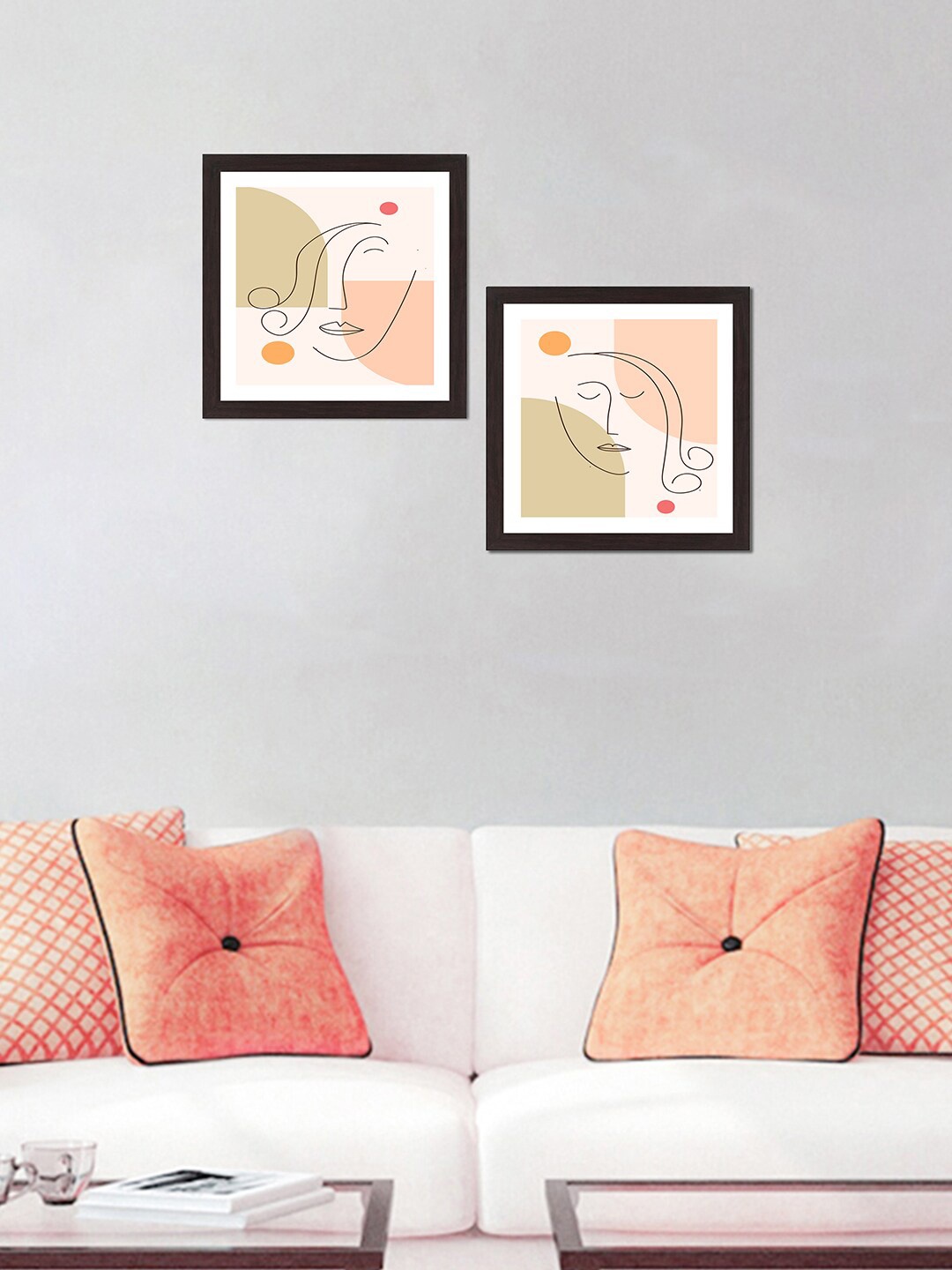 

WENS Set of 2 Pink & Black Morden Women Line Art Painted Textured UV Wall Art