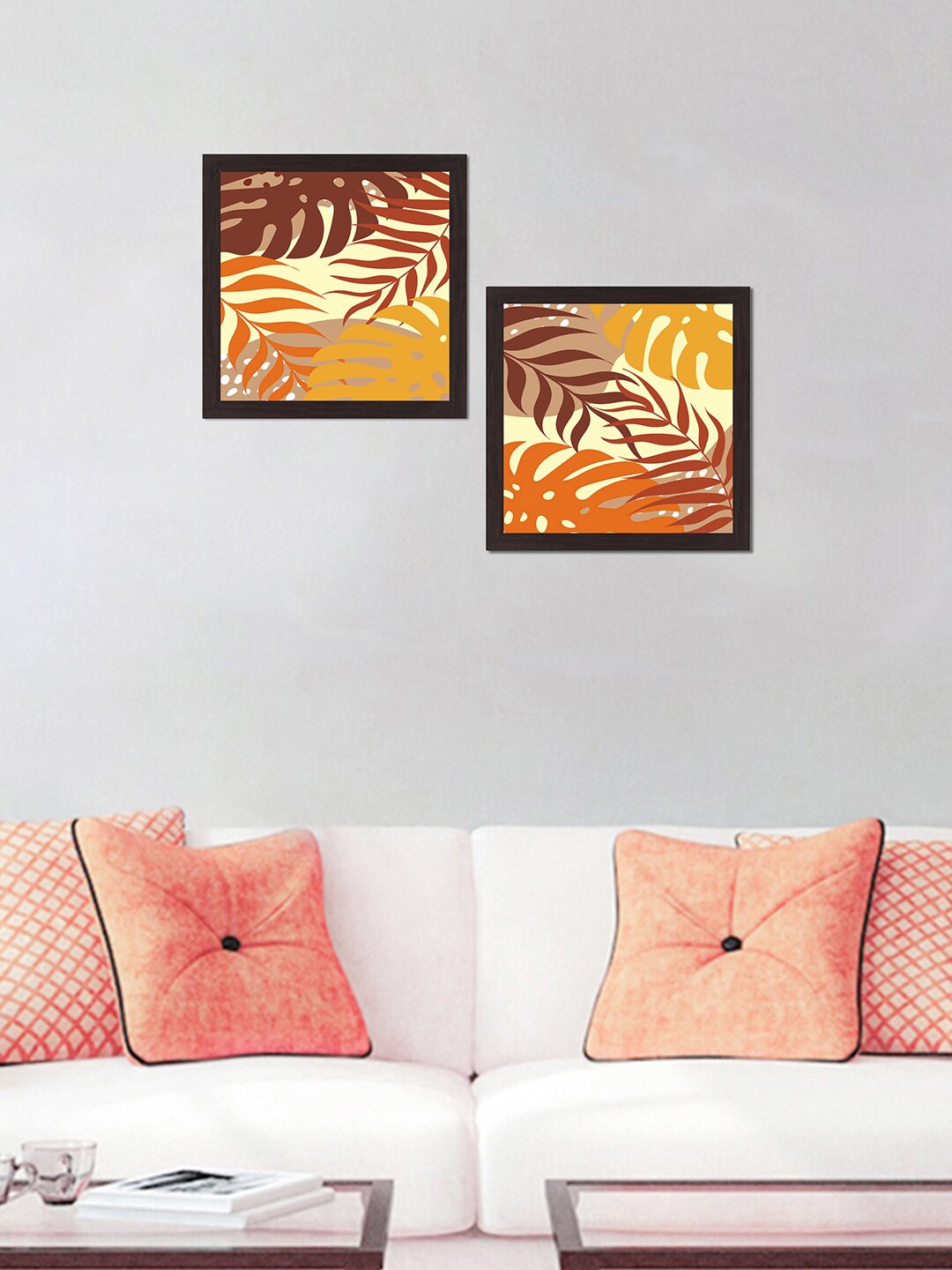 

WENS Set Of 2 Yellow & Brown Tropical Leaves Printed UV Textured Wall Art