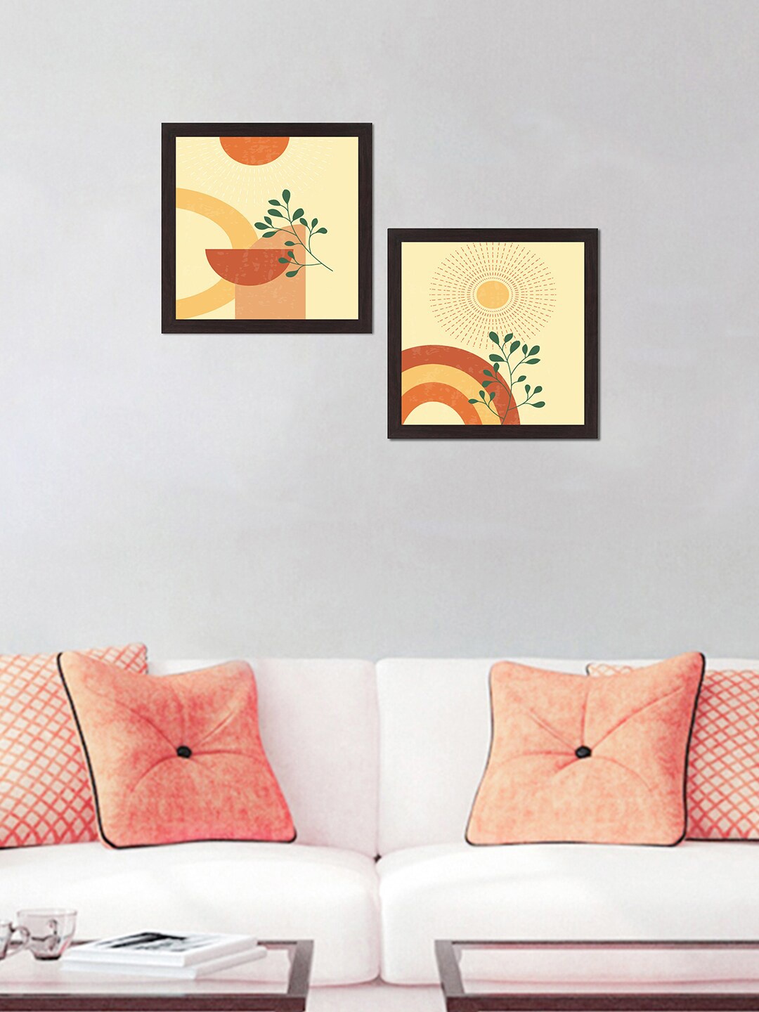 

WENS Set Of 2 Yellow & Brown Modern Nature Printed Framed Wall Art