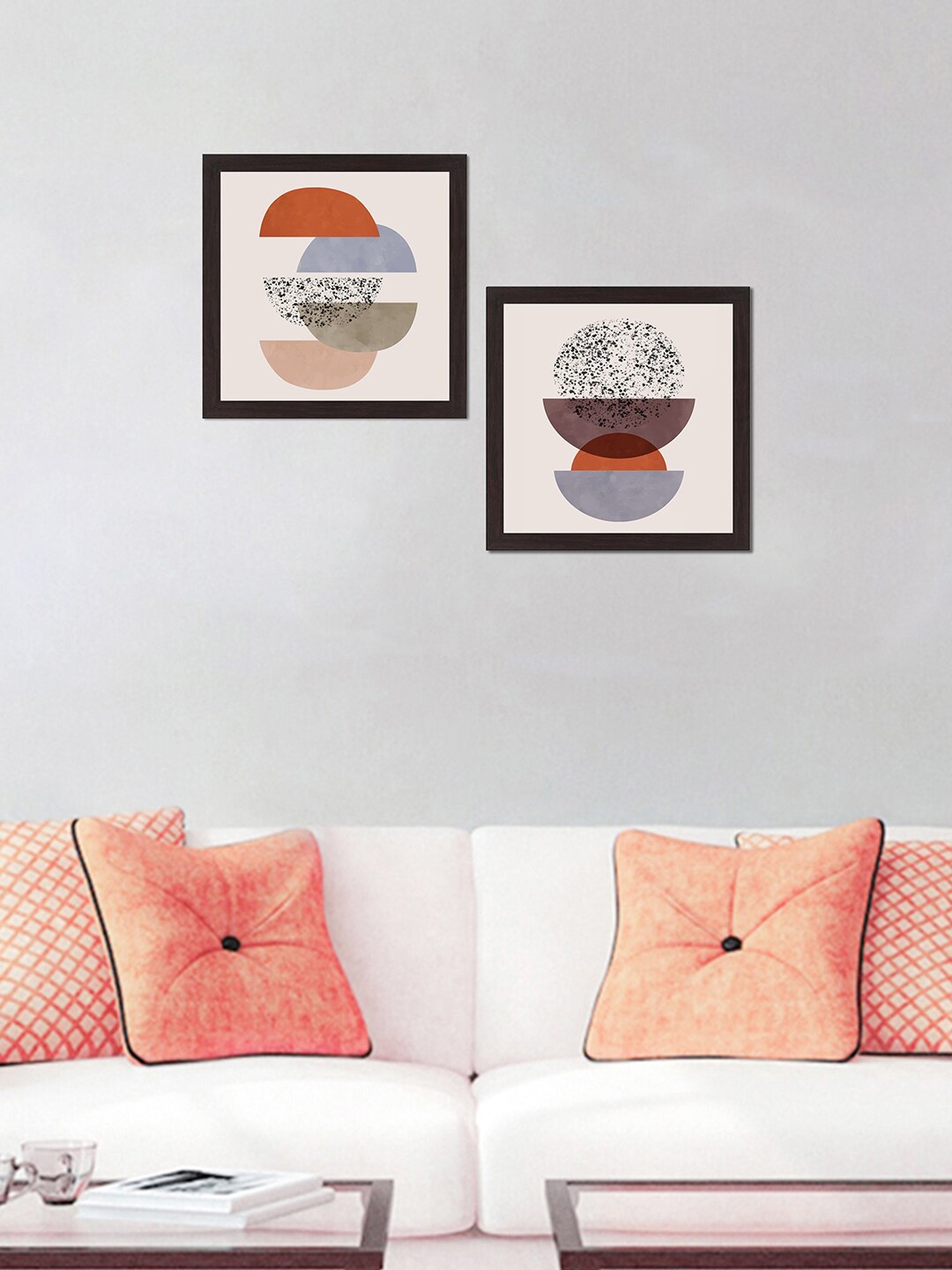 

WENS Set Of 2 Cream-Colored & Orange Abstract Printed UV Textured Wall Art, Multi