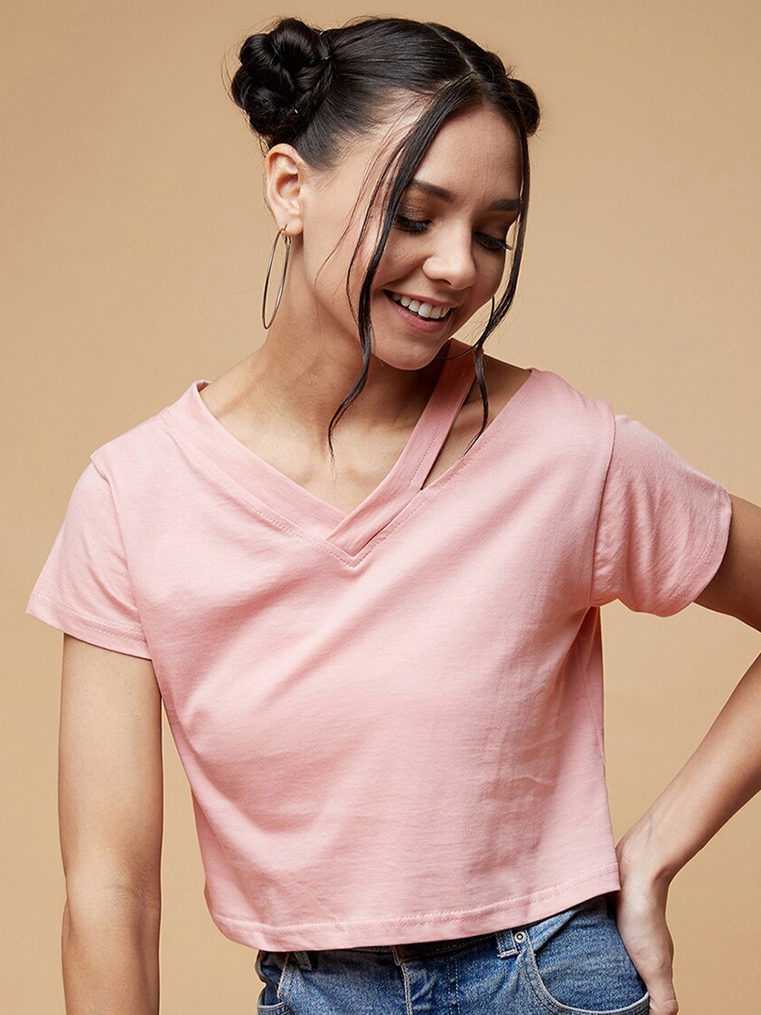 

CHIMPAAANZEE Pink V-neck Crop Top