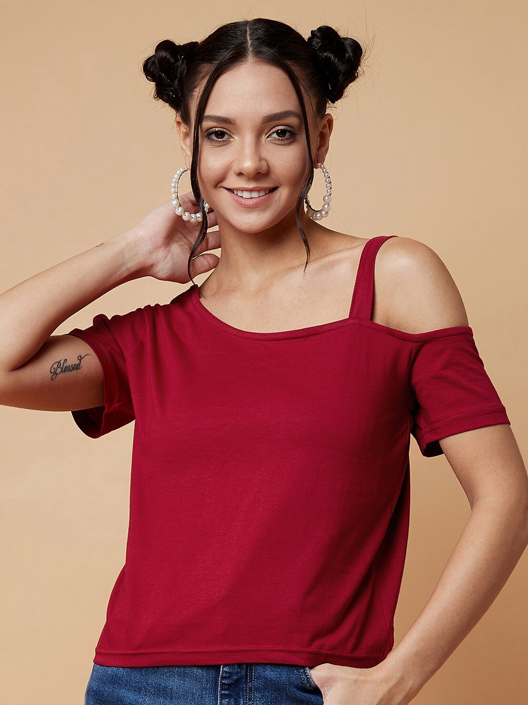 

CHIMPAAANZEE Women Maroon One Shoulder Top