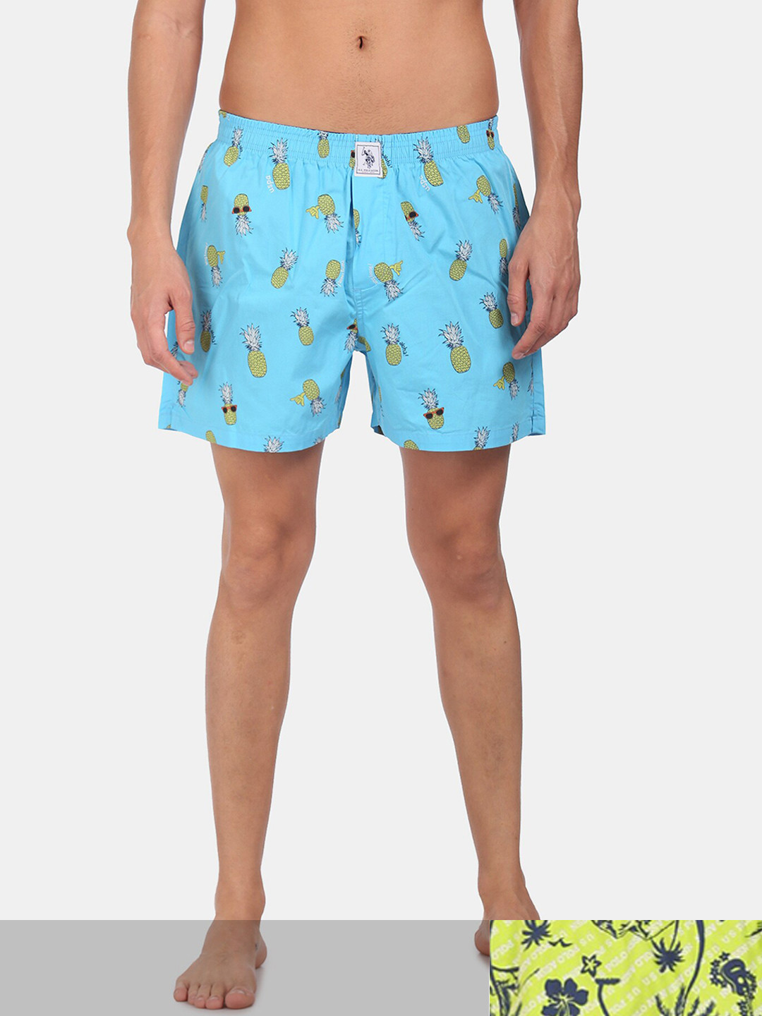 

U.S. Polo Assn. Men Green & Blue Pack Of 2 Printed Pure Cotton Boxer