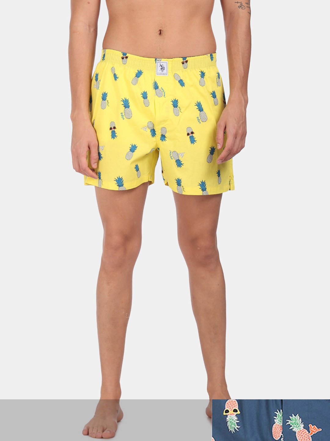 

U.S. Polo Assn. Men Pack Of 2 Printed Pure Cotton Boxers, Yellow