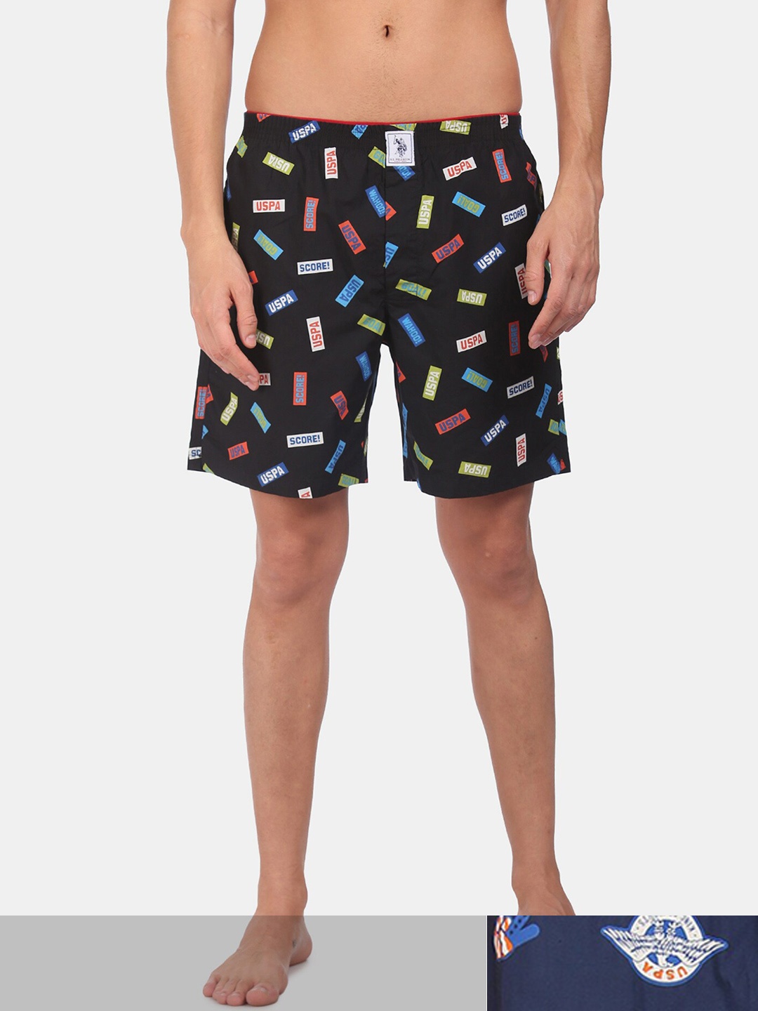 

U.S. Polo Assn. Men Pack Of 2 Printed Pure Cotton Boxers 15246426-1-15246440-1, Black