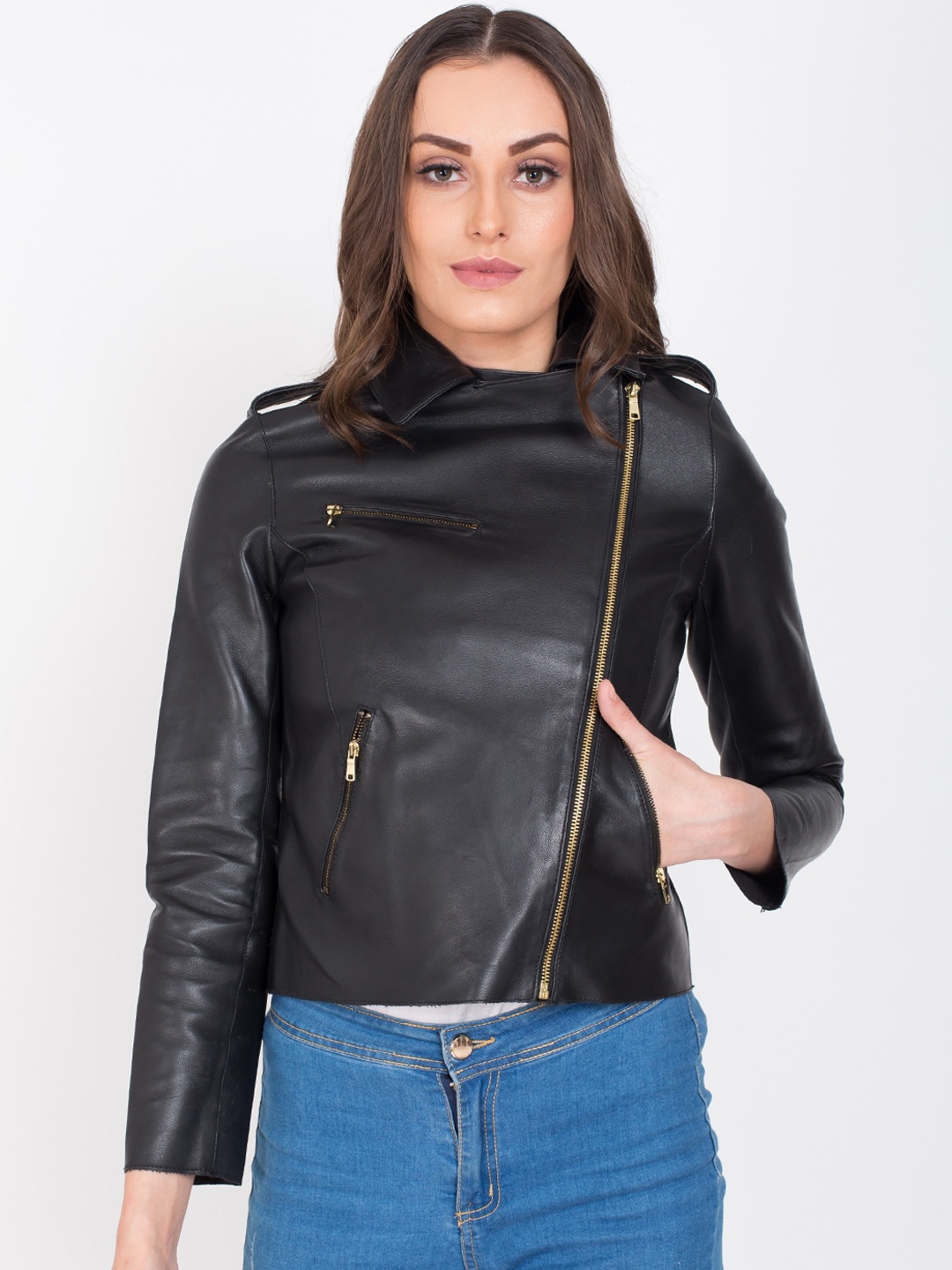 

Justanned Women Black Leather Lightweight Crop Outdoor Biker Jacket